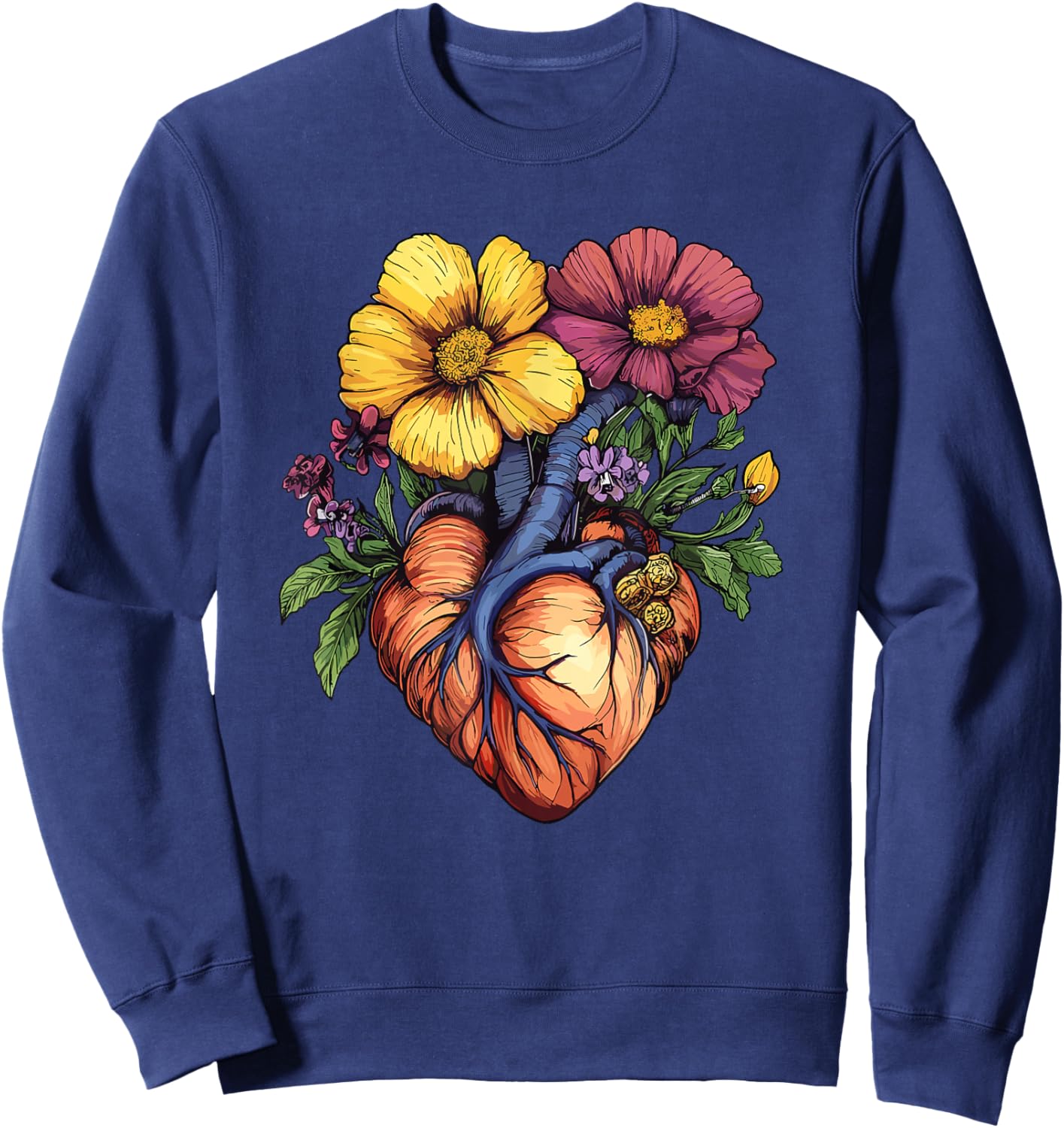 Floral Heart Anatomy with Blooming Vessels Sweatshirt - Sweatshirt | Navy