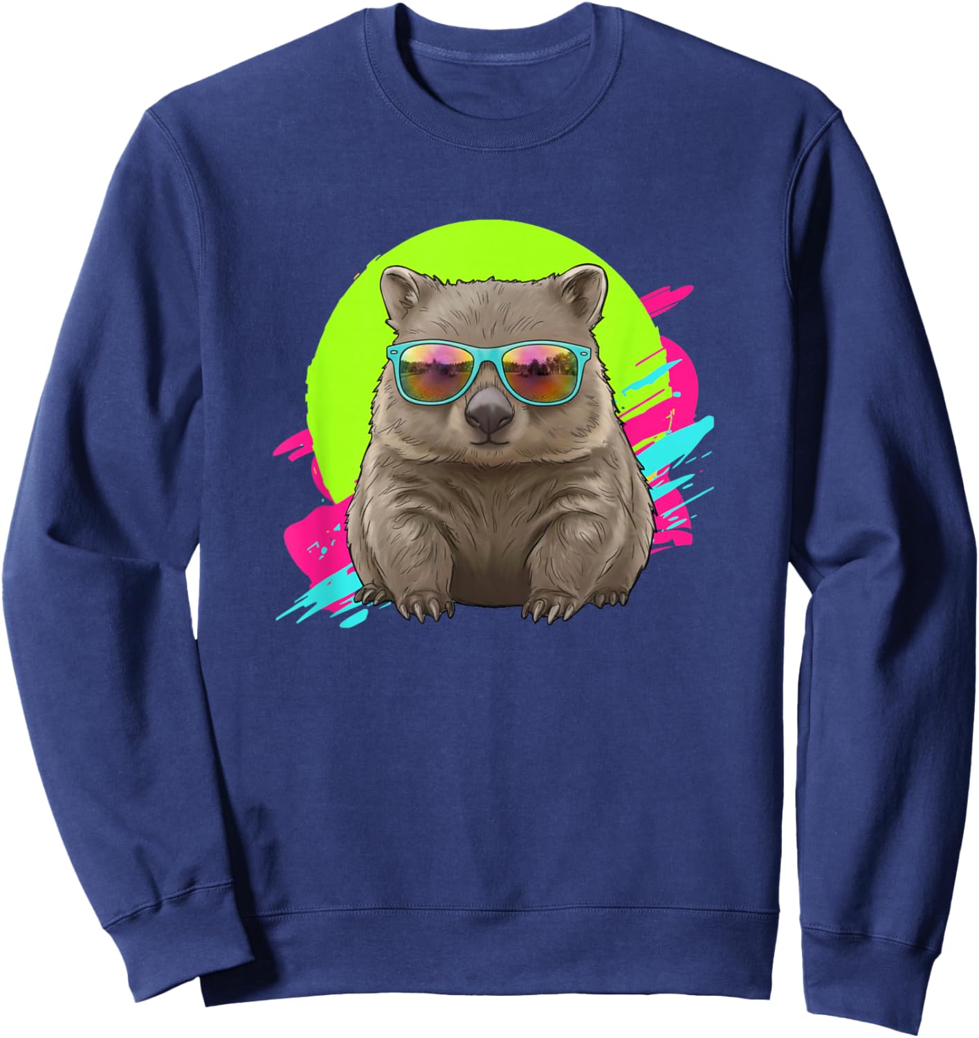 Funny 80s 90s Vintage Retro Australian Animal Lover Wombat Sweatshirt - Sweatshirt | Navy
