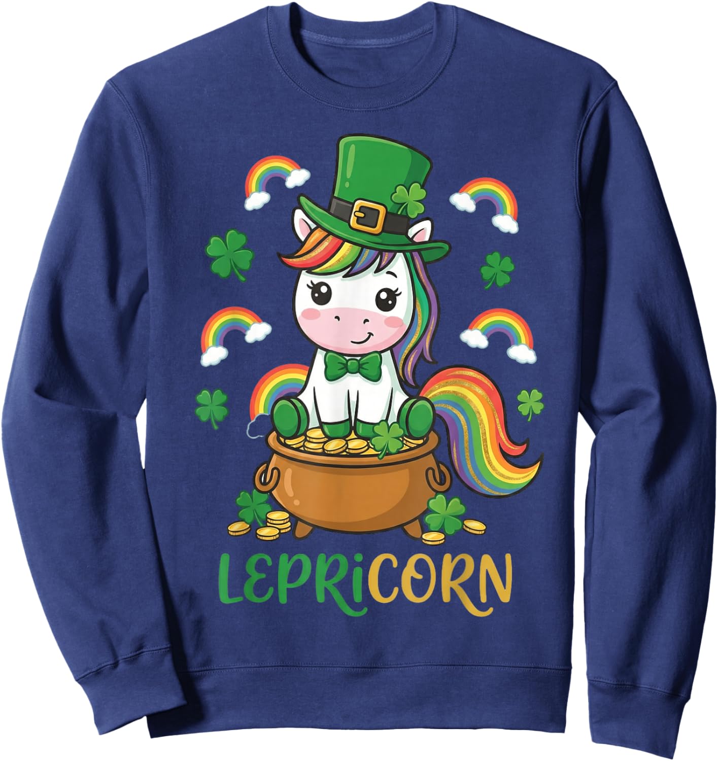 Cute Unicorn St Patricks Day Girls Toddler Kid Lepricorn Sweatshirt - Sweatshirt | Navy