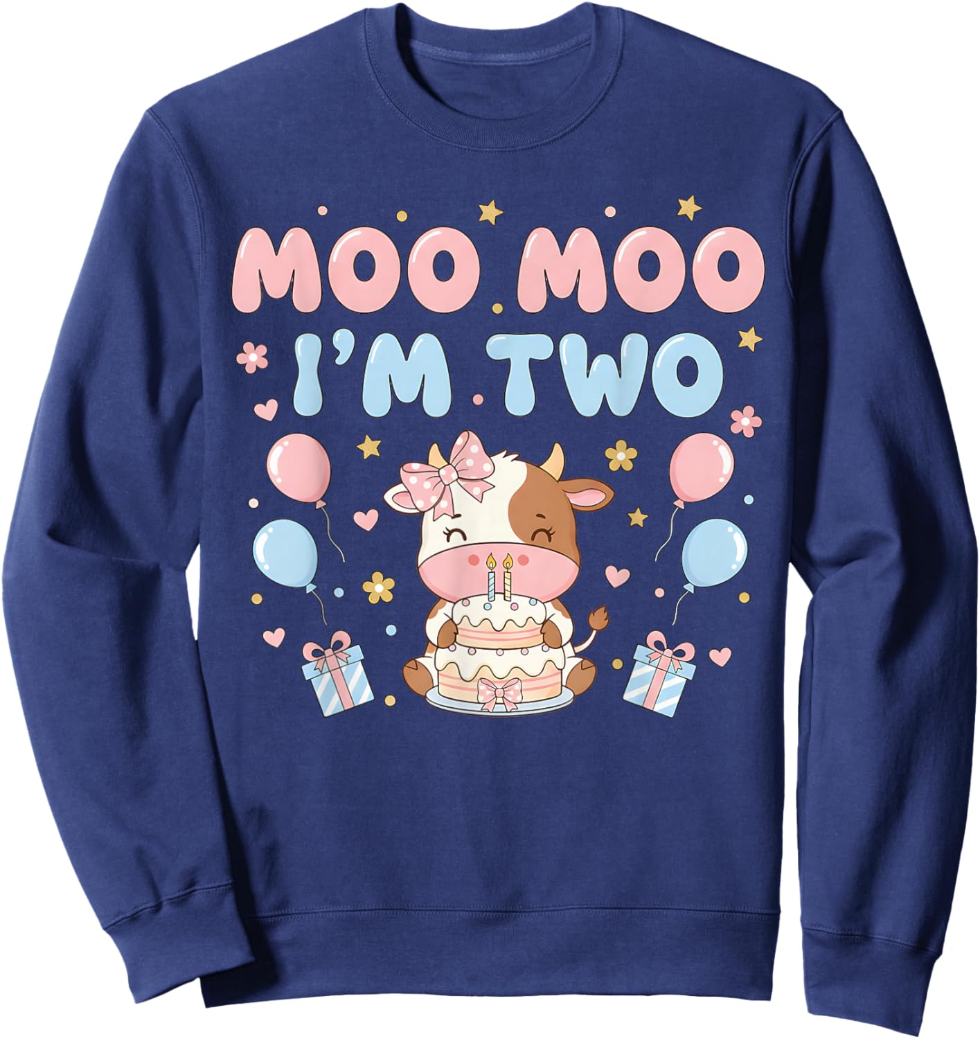 Im Two Birthday Moo Cow Farm Bday Party 2 Year Old Toddler Sweatshirt - Sweatshirt | Navy