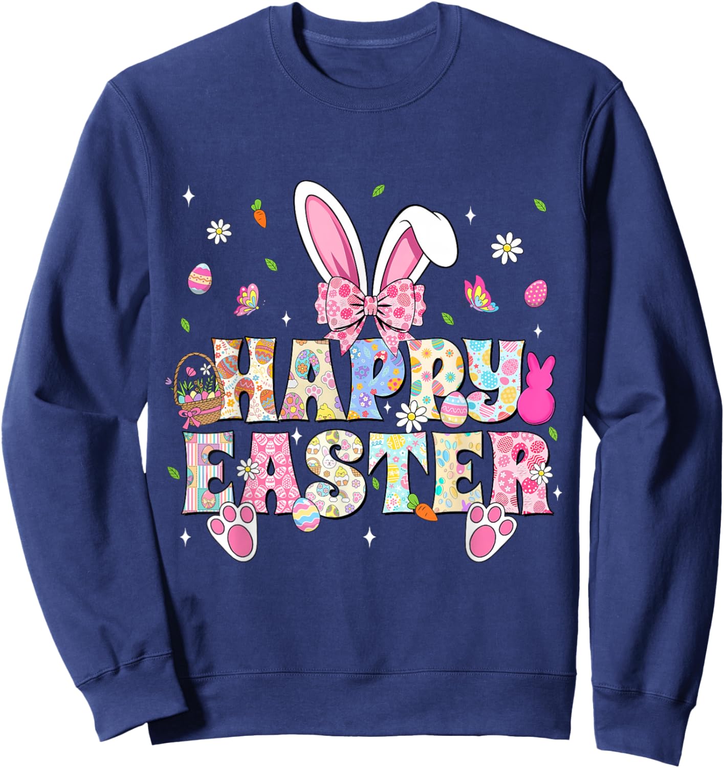 Happy Easter Bunny Rabbit Face Funny Easter Day Women Girls Sweatshirt - Sweatshirt | Navy