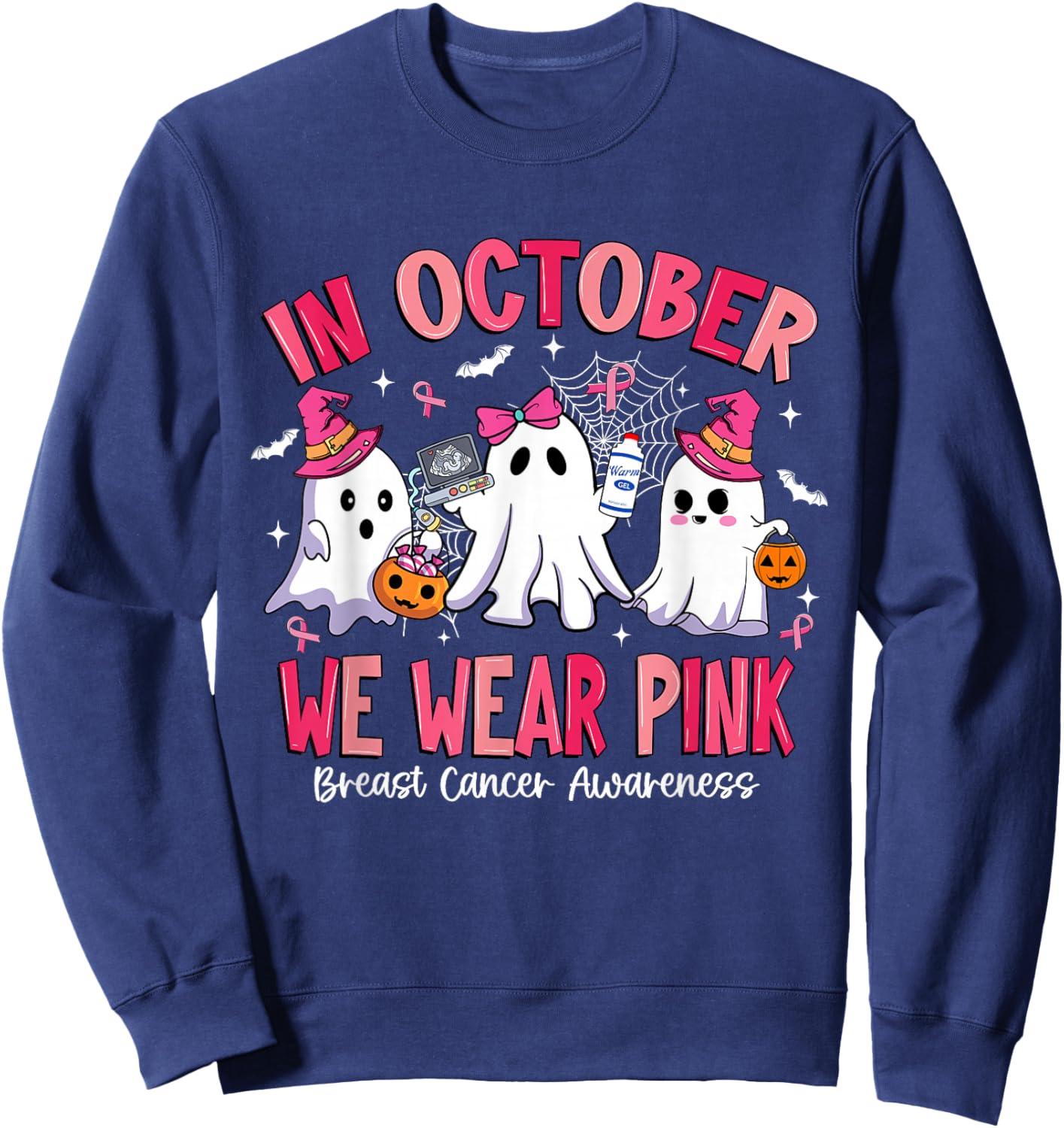 in October We Wear Pink Sonography Sonographer Breast Cancer Sweatshirt - Sweatshirt | Navy