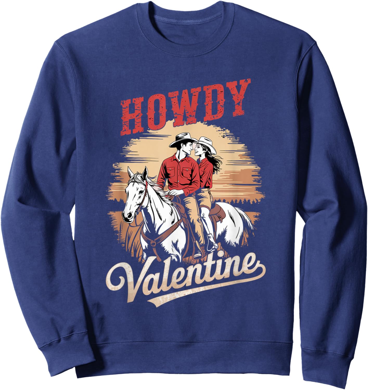 Howdy Valentine Retro Western Gifts Couple Love Sweatshirt - Sweatshirt | Navy