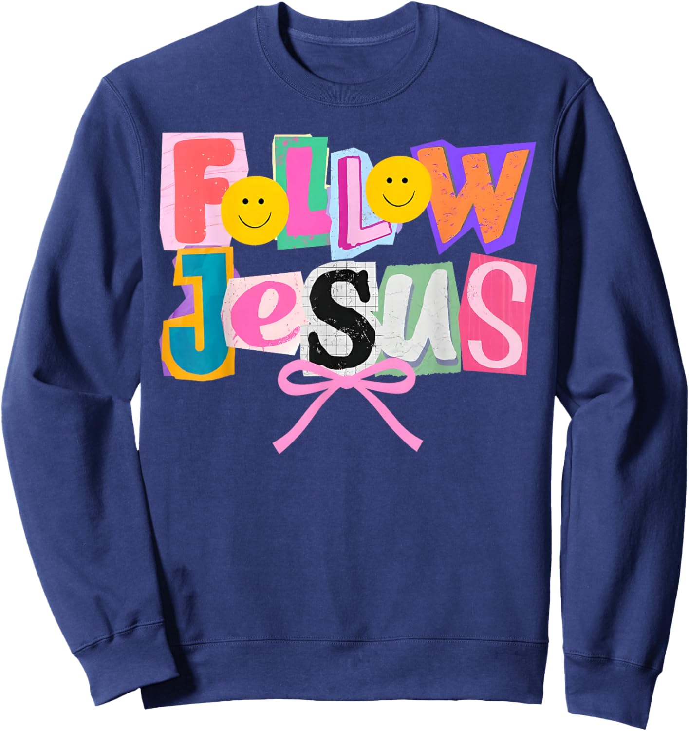 Retro Coquette Cute Follow Jesus Bible Verse Faith Christian Sweatshirt - Sweatshirt | Navy