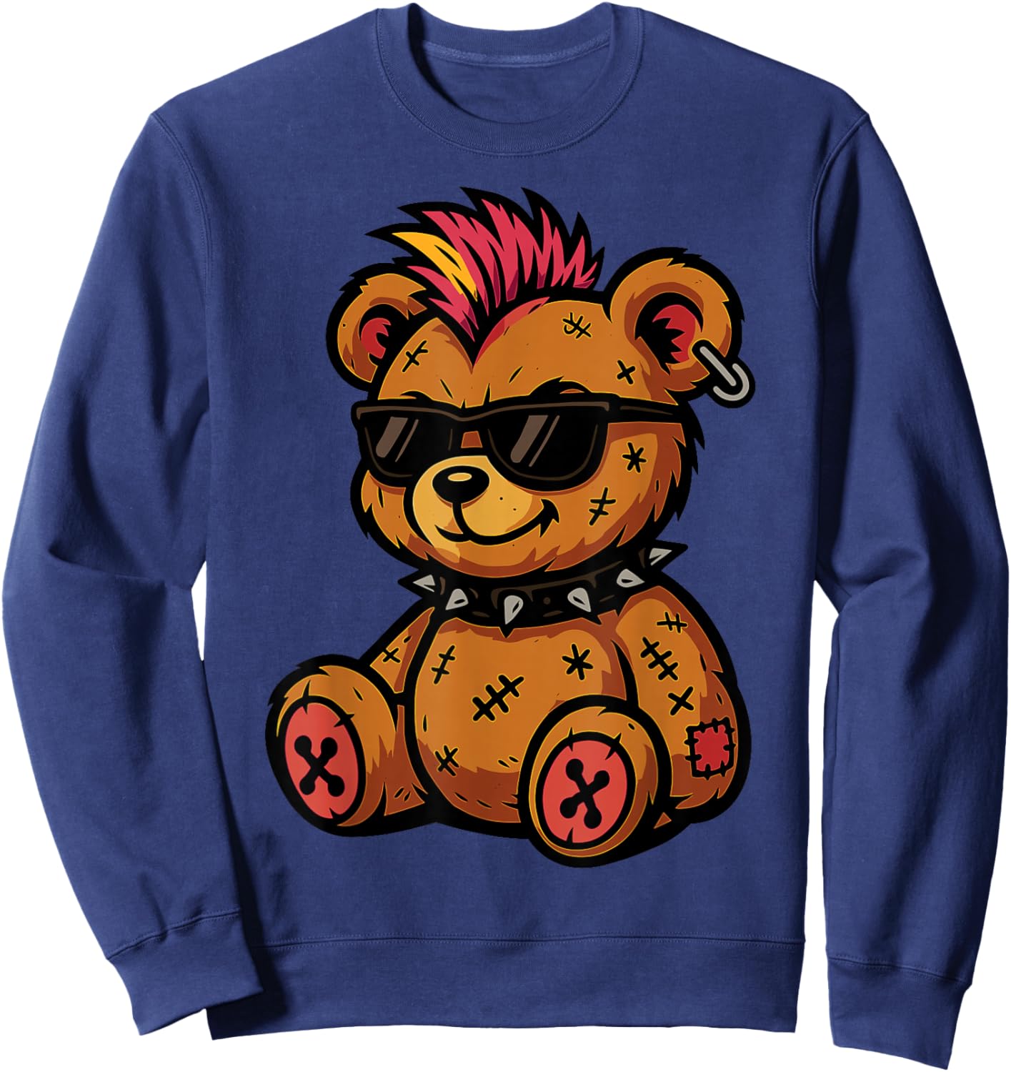 Punk Rocker Teddy Bear Funny Rock Music Punk Rock Lover Sweatshirt - Sweatshirt | Navy