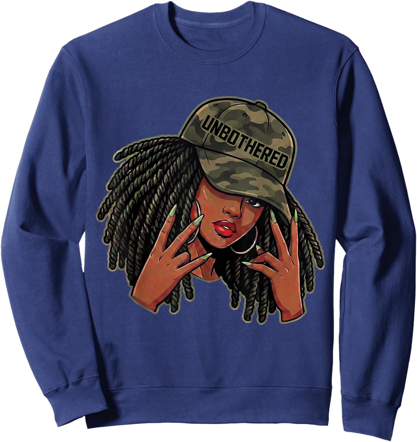 Unbothered Black Queen Afro Woman African American Sweatshirt - Sweatshirt | Navy