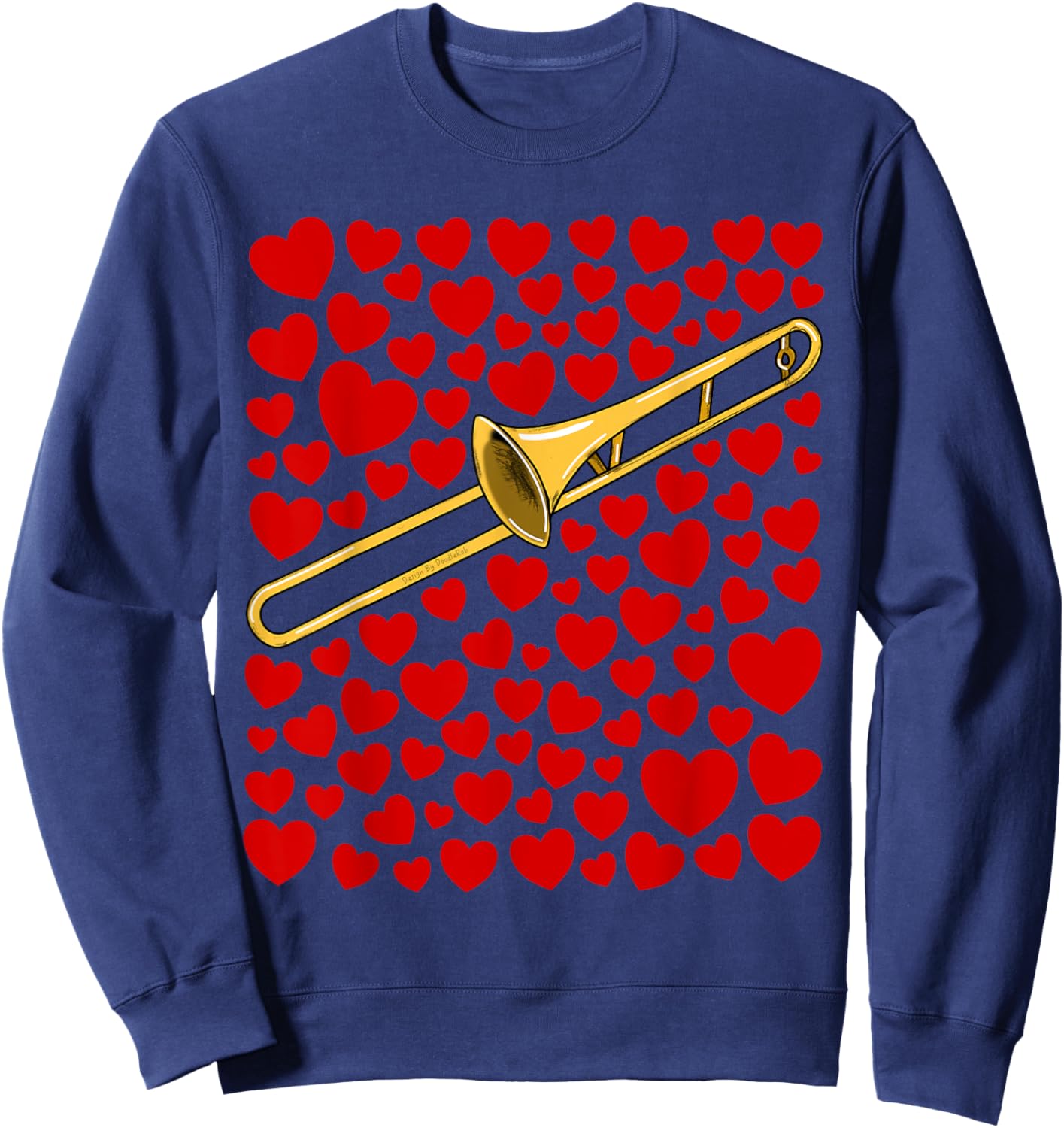 Trombone with Hearts Trombonist Valentines Wedding Musician Sweatshirt - Sweatshirt | Navy