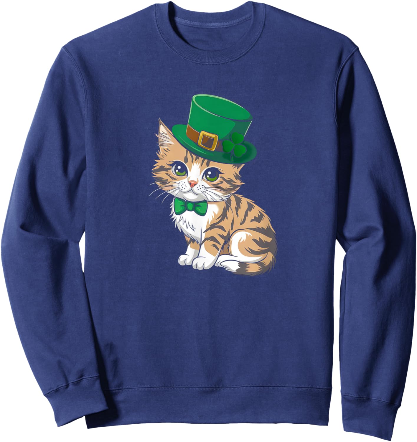 Cute Cat St Patricks Day Lucky Shamrock Saint Pattys Day Sweatshirt - Sweatshirt | Navy