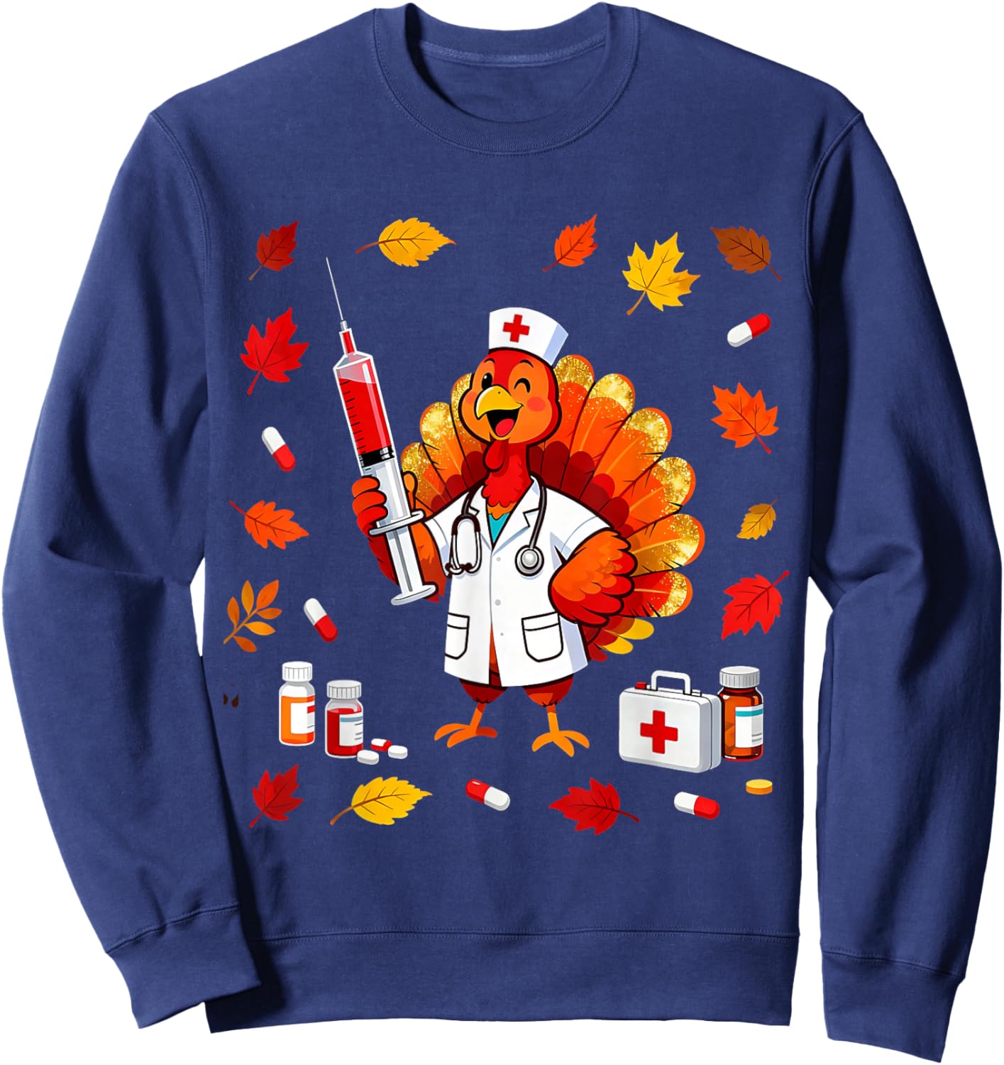 CNA Thankful Nurse Thanksgiving ER Turkey Medical Healthcare Sweatshirt - Sweatshirt | Navy