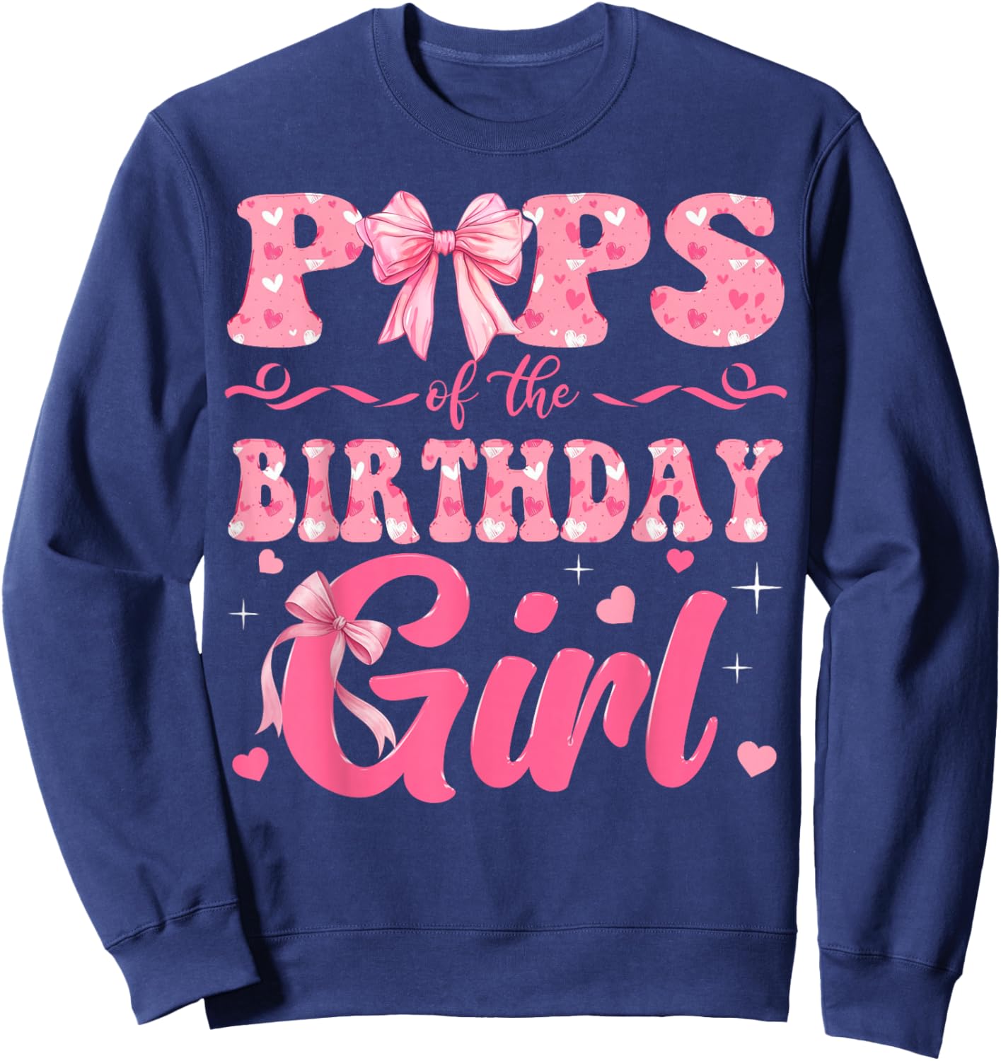 Pops of The Birthday Girl Family Pink Coquette Bow Sweatshirt - Sweatshirt | Navy
