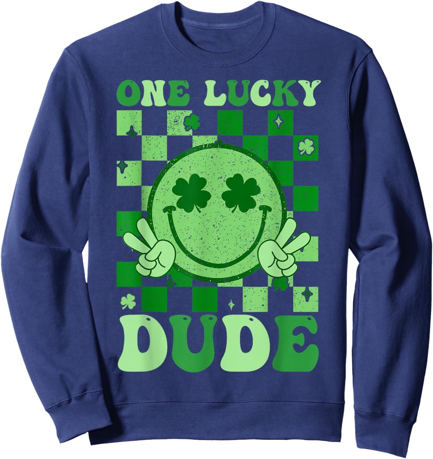 Groovy Lucky Dude Shamrock Smile Boys Kids St. Patrick's Day Sweatshirt - Sweatshirt | Navy