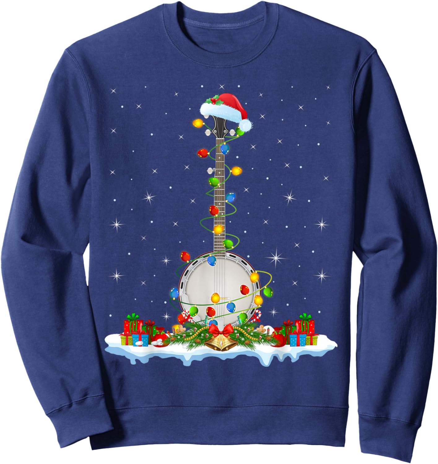 Banjo Christmas Lights Santa Hat Music Banjo Player Xmas Sweatshirt - Sweatshirt | Navy