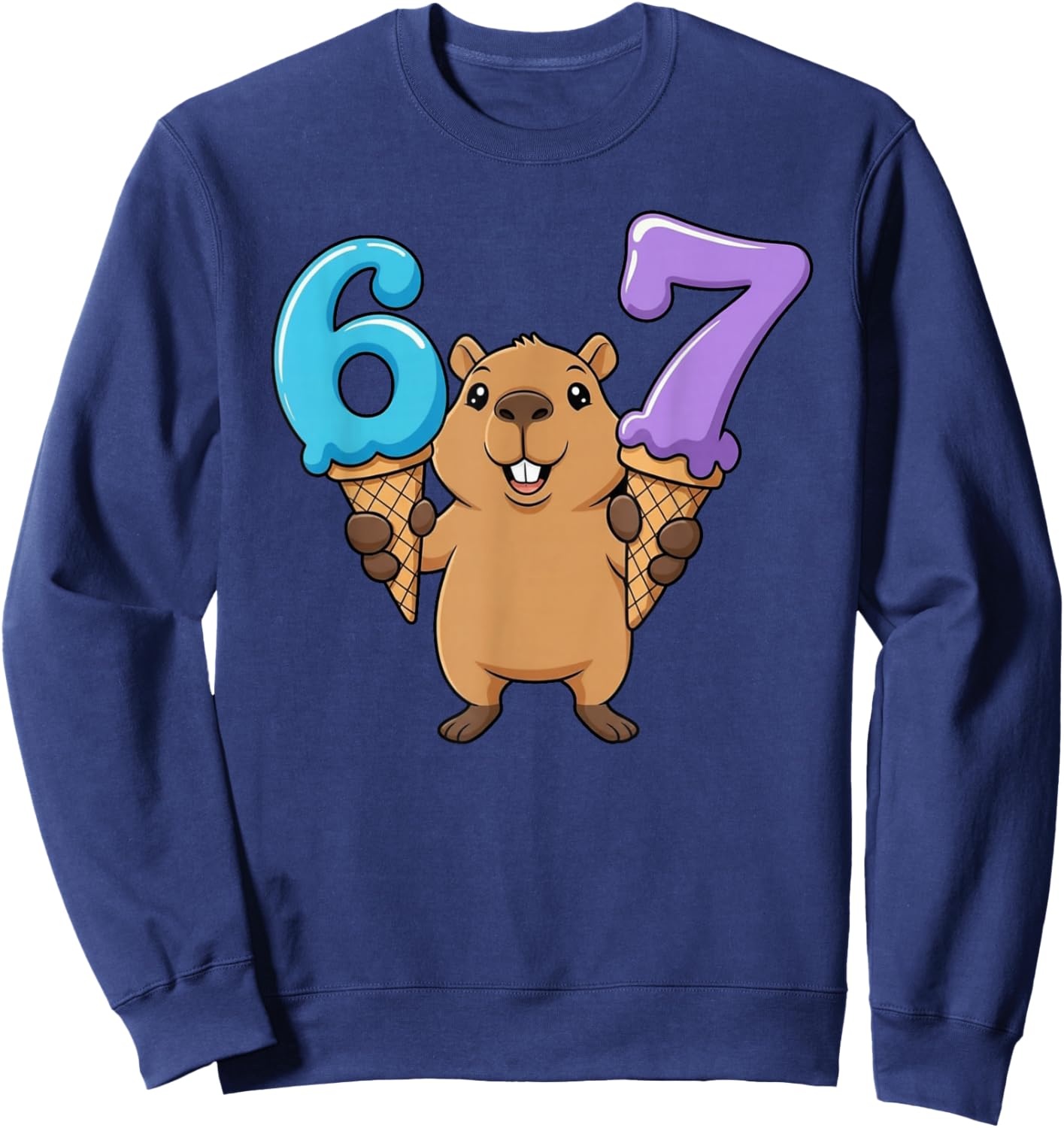 67 Capybara Six Seven Ice Cream Drip Funny Sweatshirt - Sweatshirt | Navy