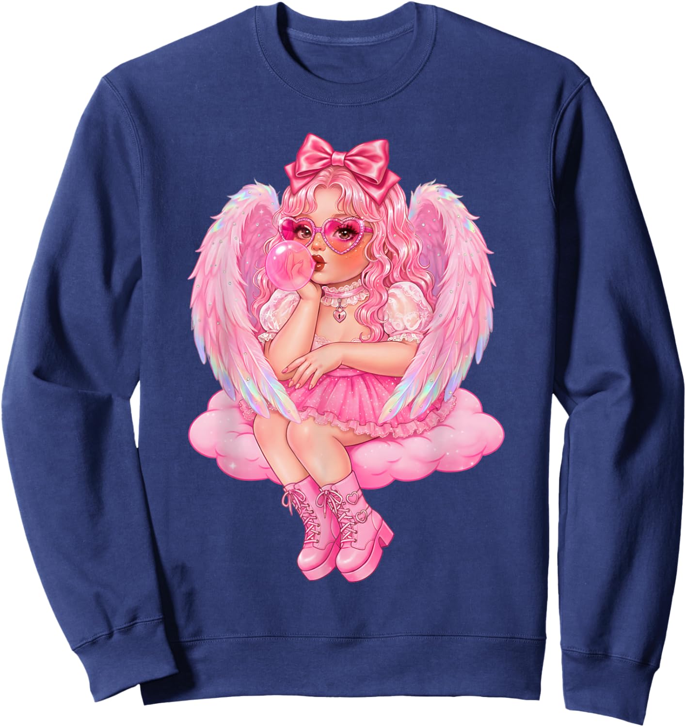 Retro Cupid Valentine Day Cute Vintage Cupid Blowing Bubble Sweatshirt - Sweatshirt | Navy