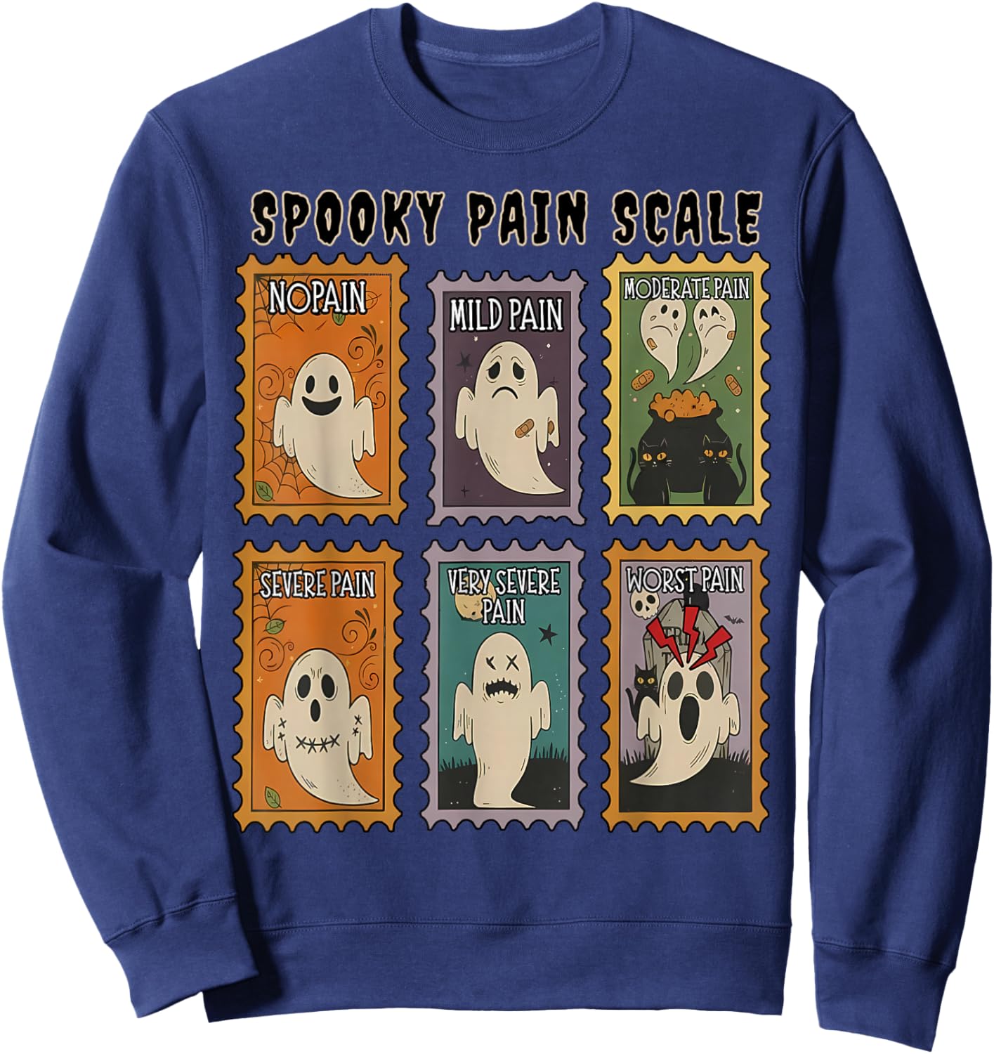 Spooky Pain Scale Pumpkin Halloween Nurse Pain Assessment Sweatshirt - Sweatshirt | Navy