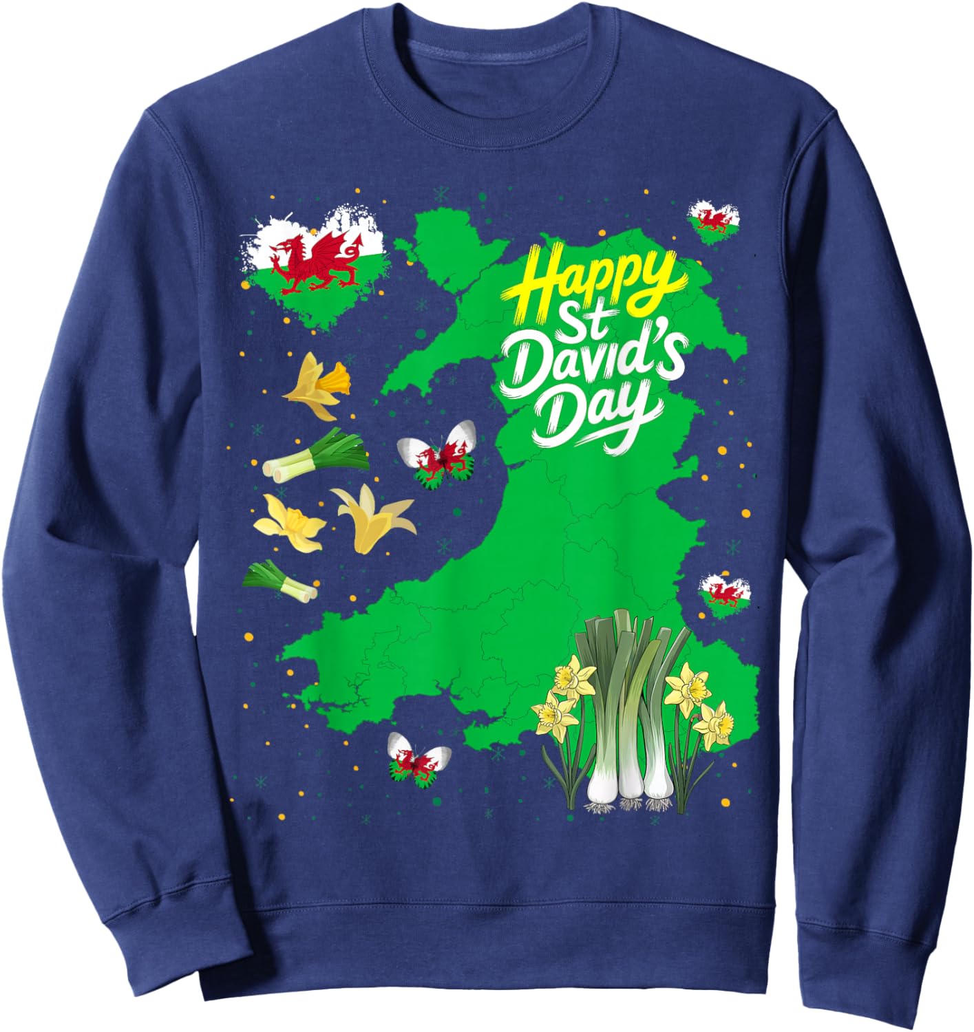 St Davids Day Costume Idea for Kids Welsh Flag & Daffodils Sweatshirt - Sweatshirt | Navy