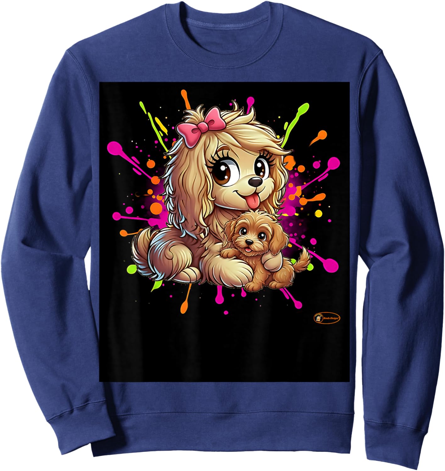 Cute Puppy Love Cartoon Design for Kids and Dog Lovers Sweatshirt - Sweatshirt | Navy