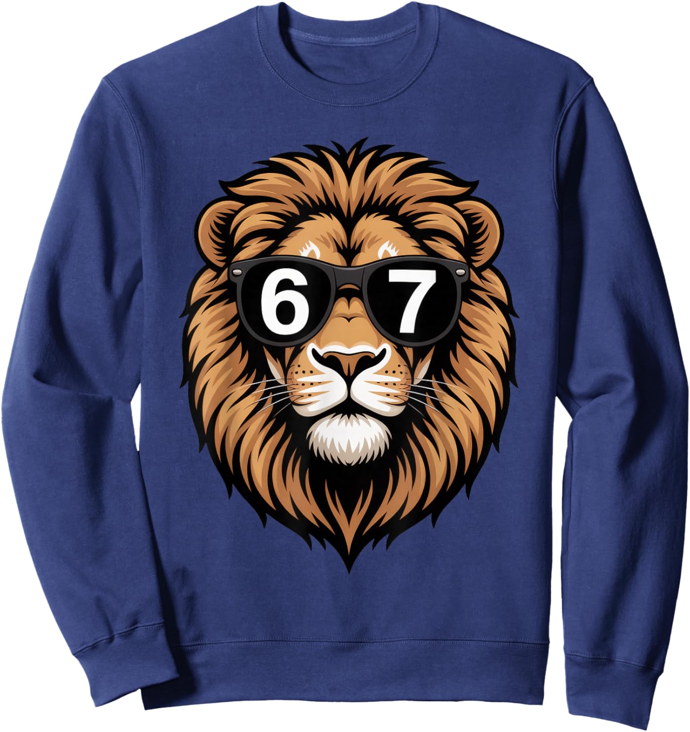 Funny Lion Sunglasses 67 Six Seven Meme Sweatshirt - Sweatshirt | Navy