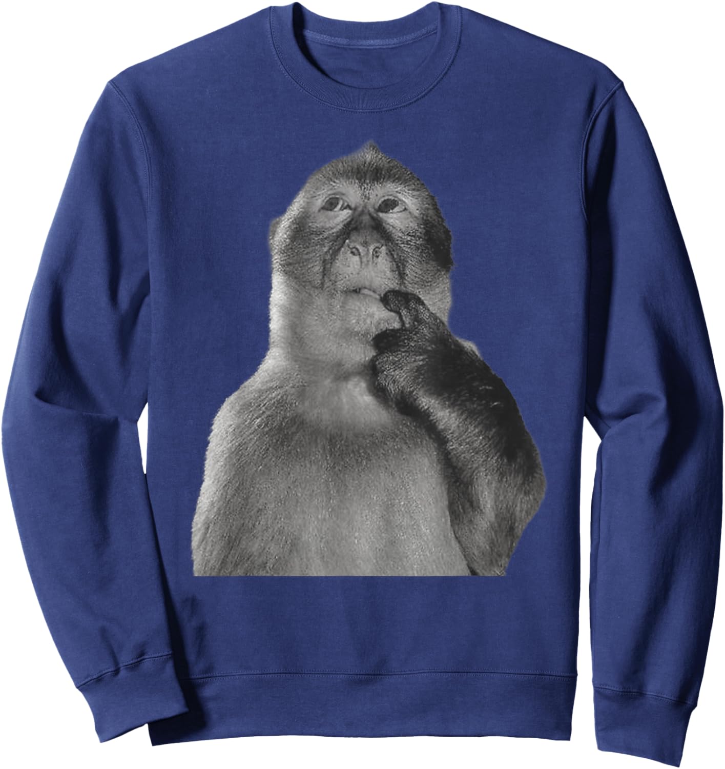 Funny Thinking Monkey Dank Meme Gen Z Joke Humor Sweatshirt - Sweatshirt | Navy