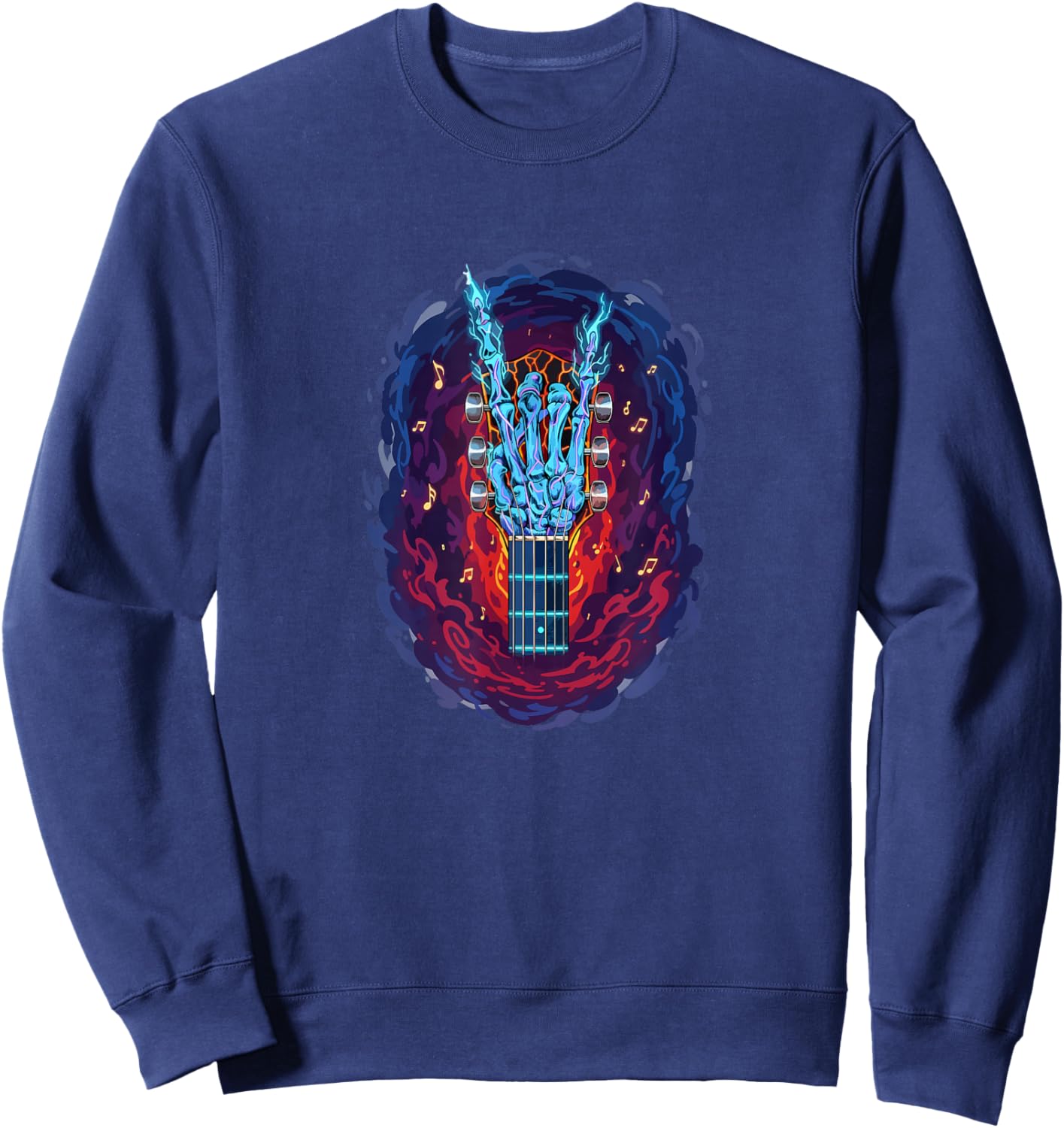 Rock On Skeleton Hand Guitar Gifts Men Rock Band Sweatshirt - Sweatshirt | Navy
