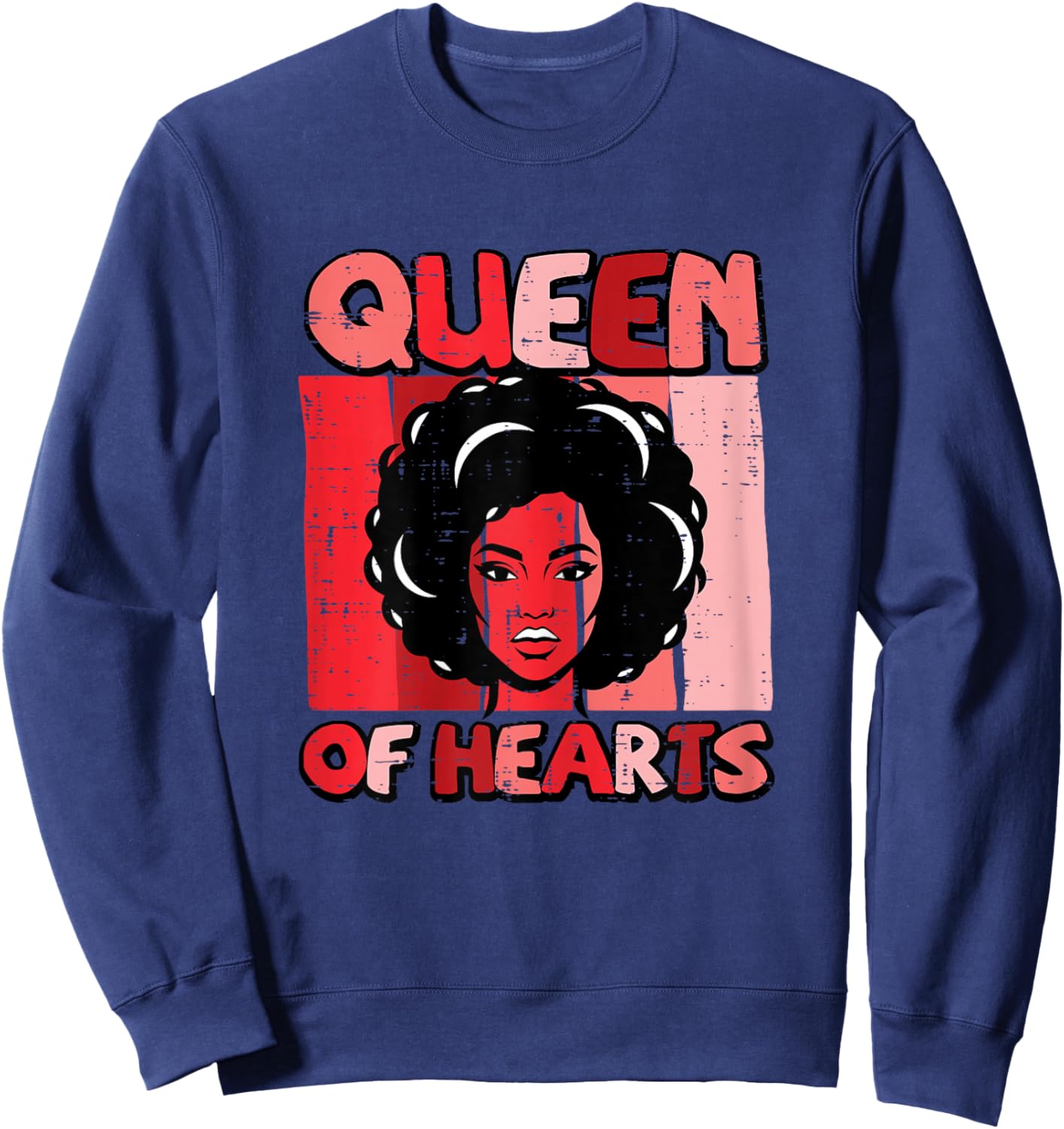 Valentines Day African Woman Queen of Hearts Retro Women Sweatshirt - Sweatshirt | Navy