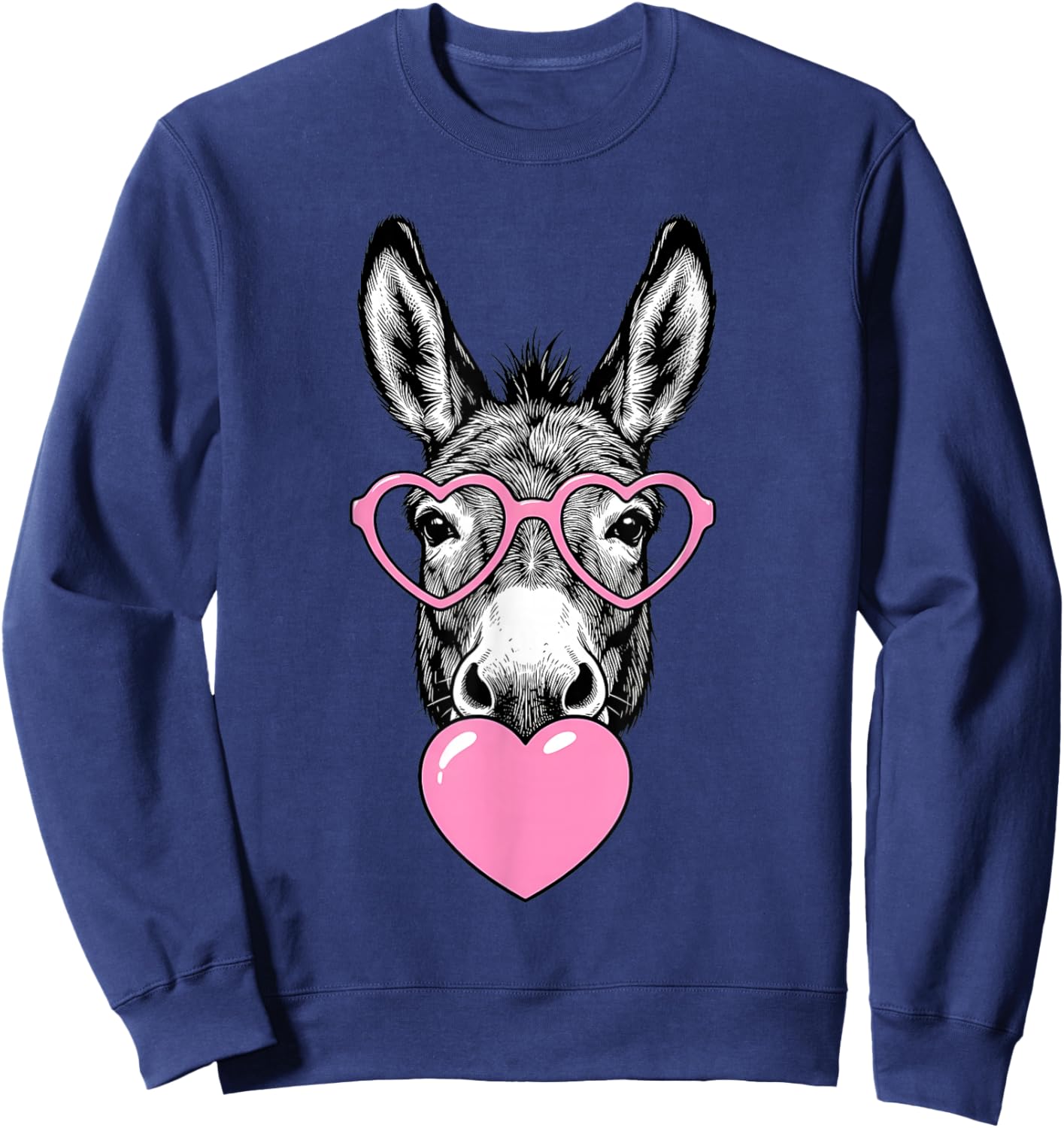 Cute Donkey Blowing Pink Valentine Heart Bubble Gum Sweatshirt - Sweatshirt | Navy