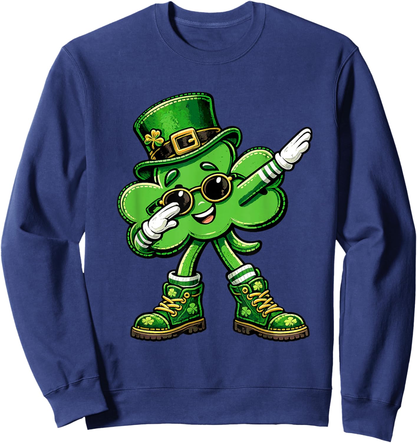 Shamrock Dabbing Funny St Patricks Day Lucky Kids Boys Sweatshirt - Sweatshirt | Navy