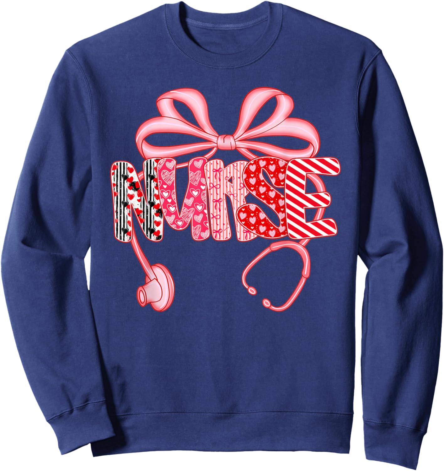 Nurse Valentine's Day Heart Stethoscope Bow NICU RN Nurse Sweatshirt - Sweatshirt | Navy