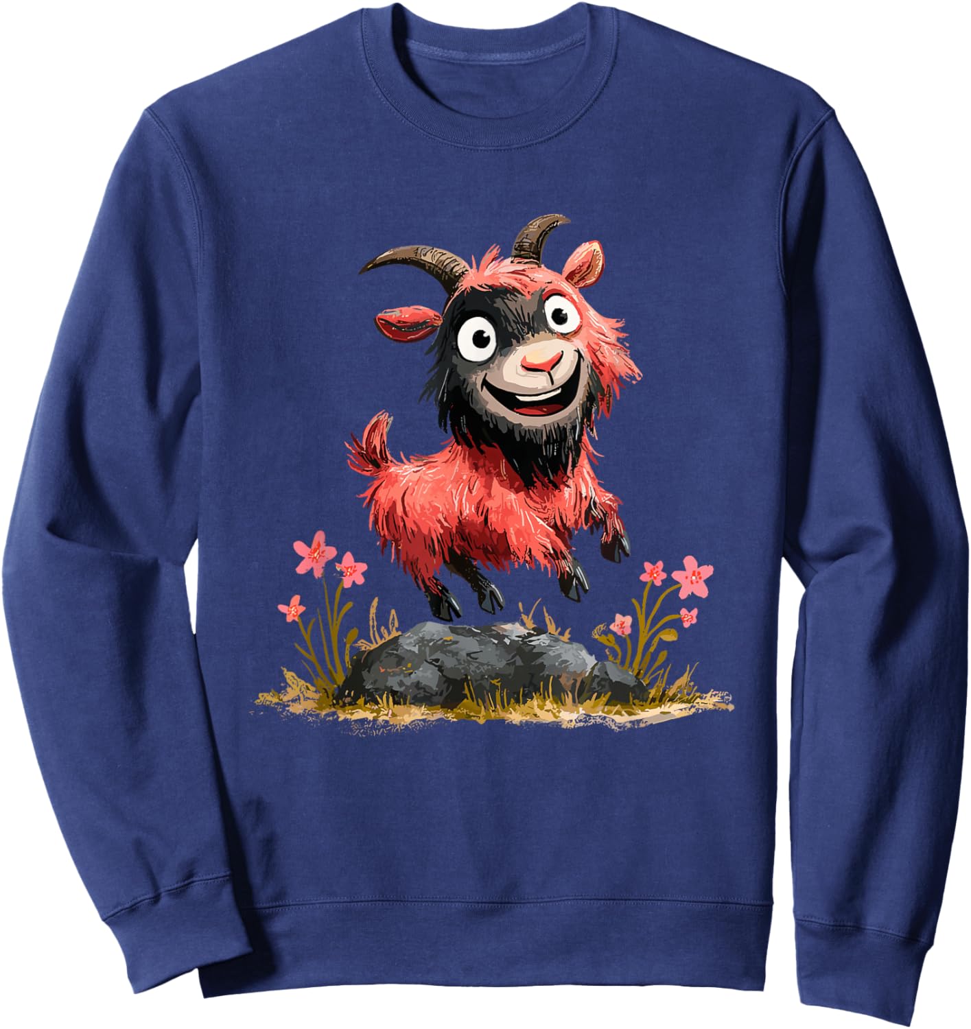 Cute Red Goat Cartoon Funny Farm Animal Character Sweatshirt - Sweatshirt | Navy