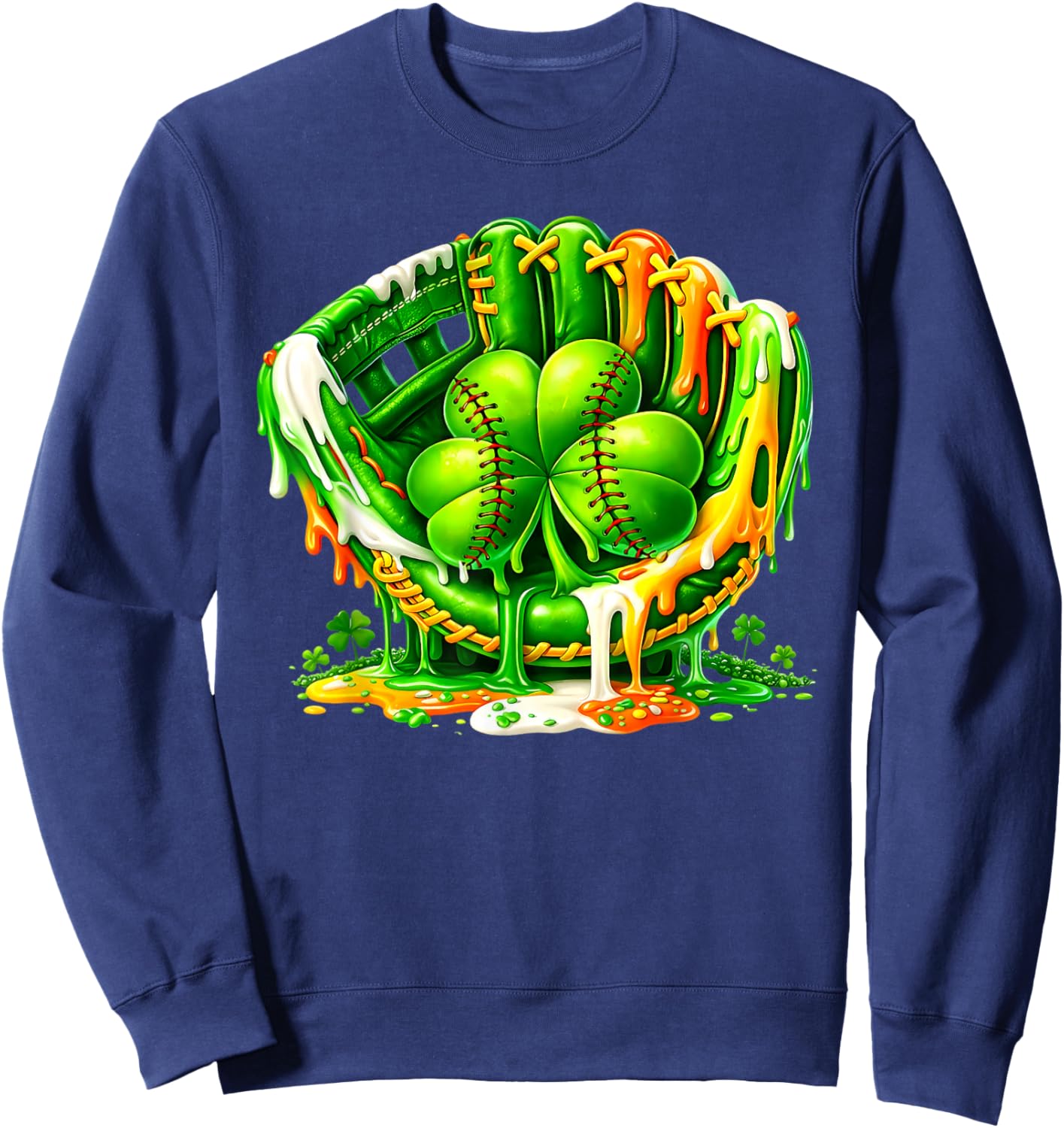 Baseball St Patricks Day Carnival Party Ice Cream Drip Boys Sweatshirt - Sweatshirt | Navy