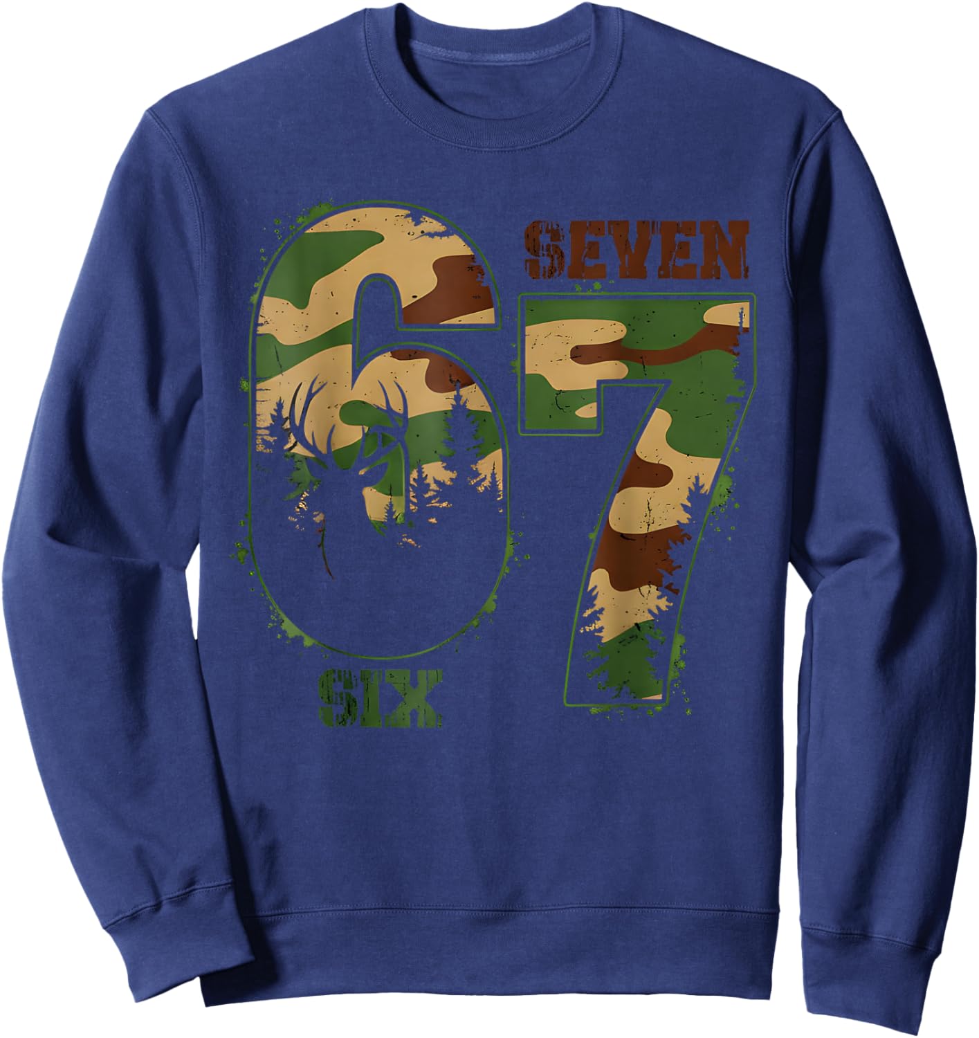 67 Hunting Camo Vintage Six Seven 6 7 Meme Camouflage Boys Sweatshirt - Sweatshirt | Navy