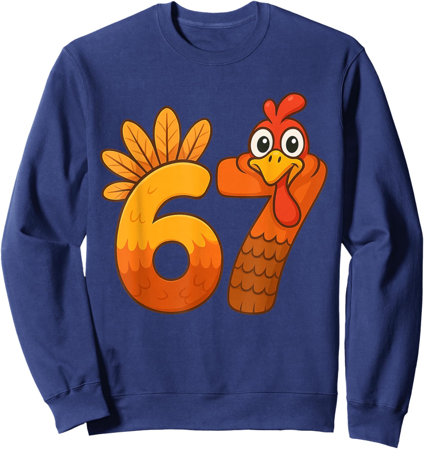 Funny Six Seven 6 7 Meme Thanksgiving Kids Boys Girls Turkey Sweatshirt - Sweatshirt | Navy