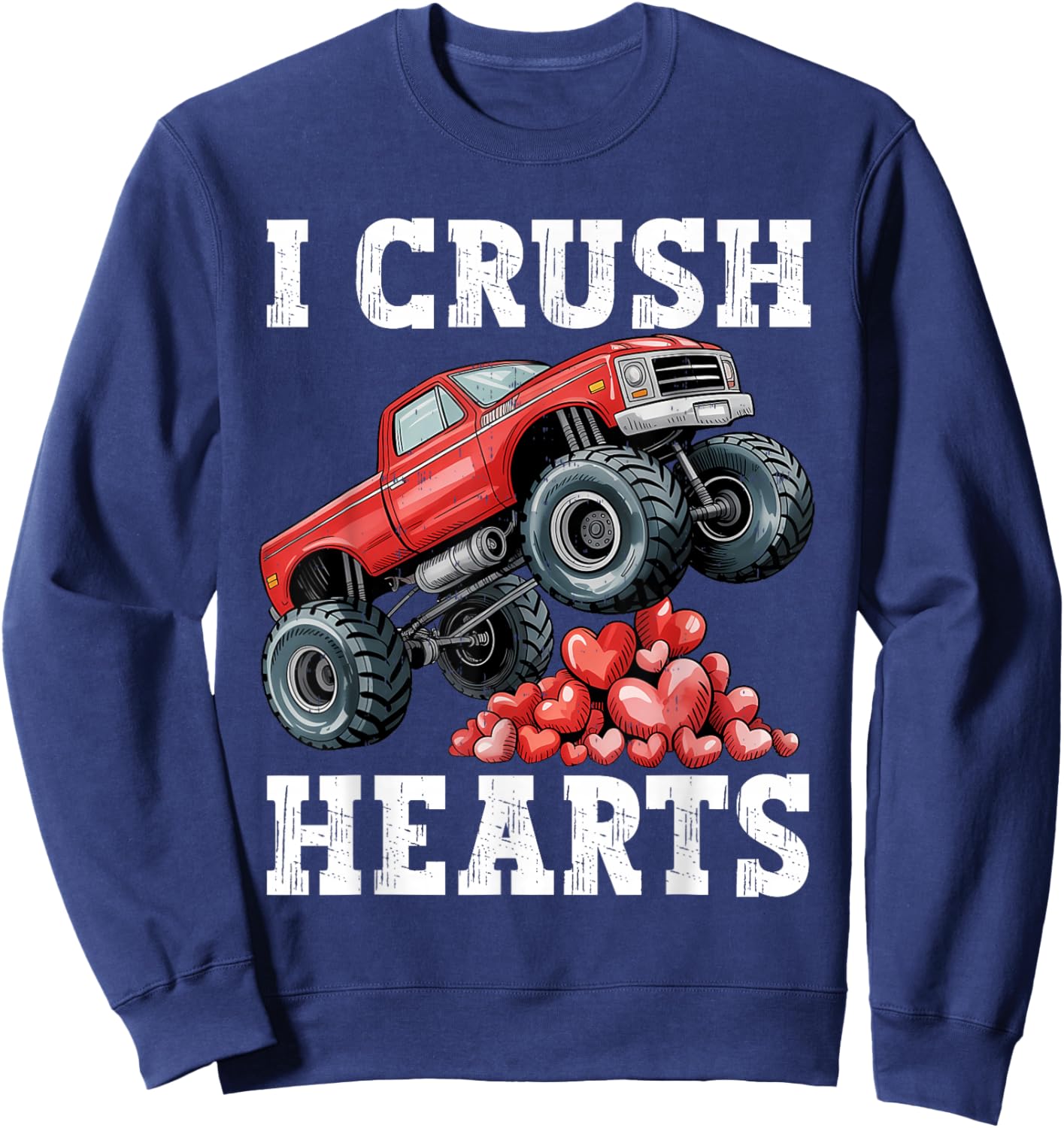 Monster Truck Teens Kids Boys I Crush Heart Valentines Day Sweatshirt - Sweatshirt | Navy