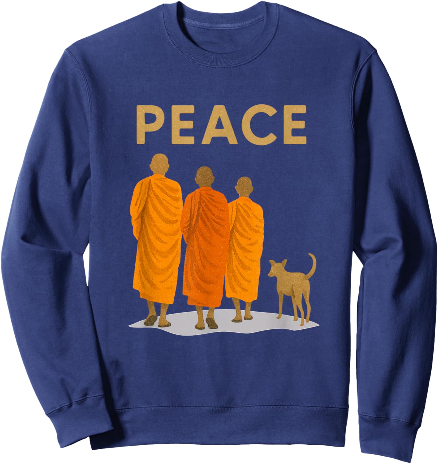 Peace Walking Monk & Dog Zen Art Sweatshirt - Sweatshirt | Navy