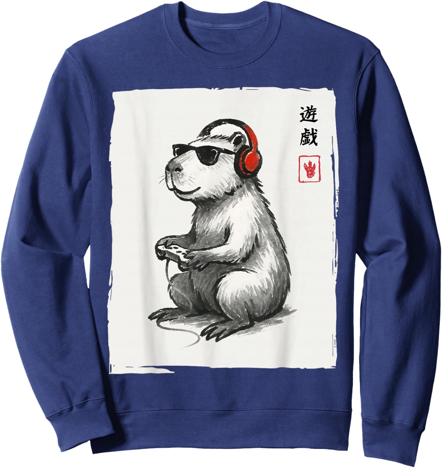 Gamer Japanese Art Men Women Teens Kids Funny Capybara Sweatshirt - Sweatshirt | Navy