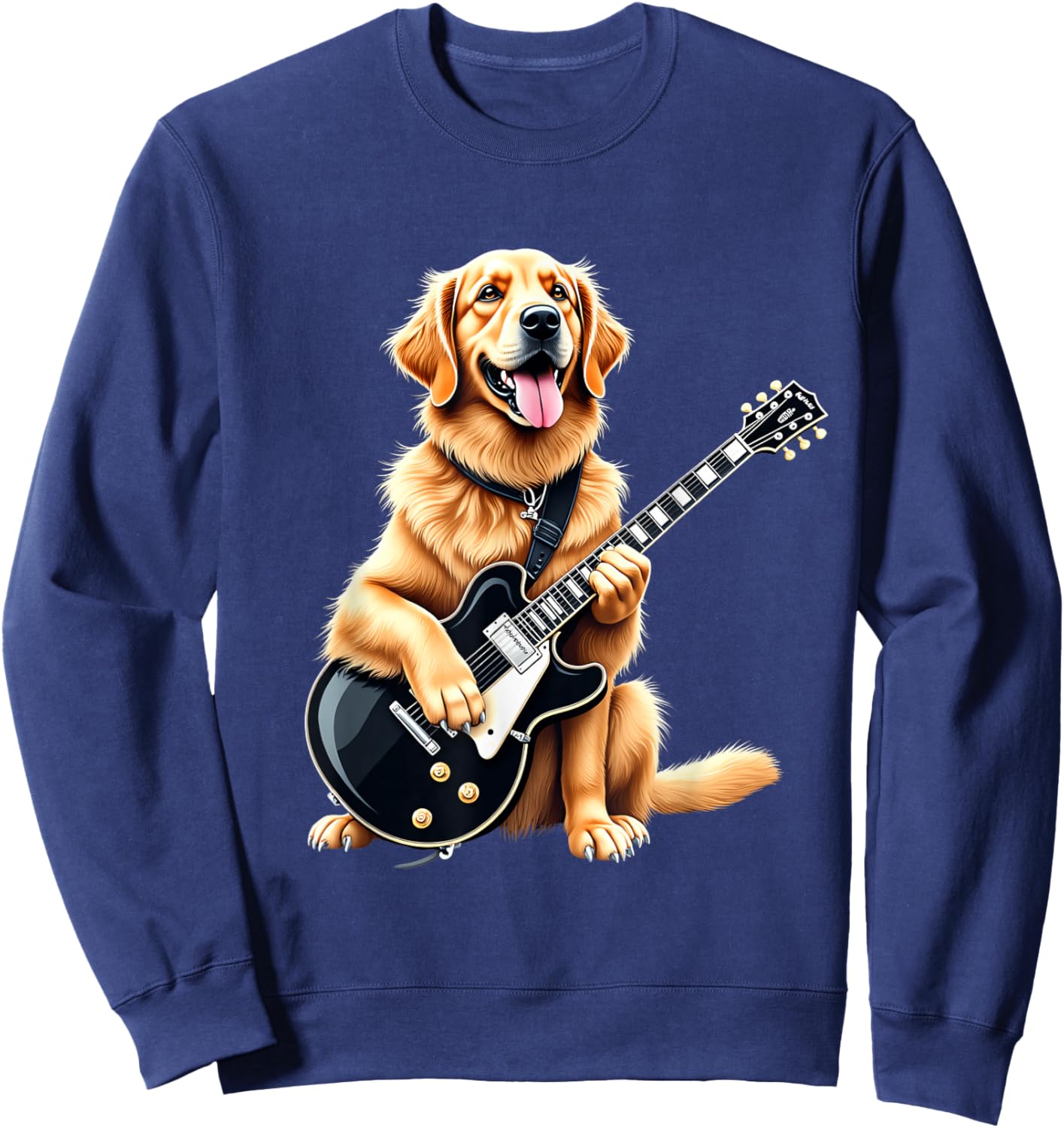 Funny Golden Retriever Playing Electric Guitar Music Lovers Sweatshirt - Sweatshirt | Navy