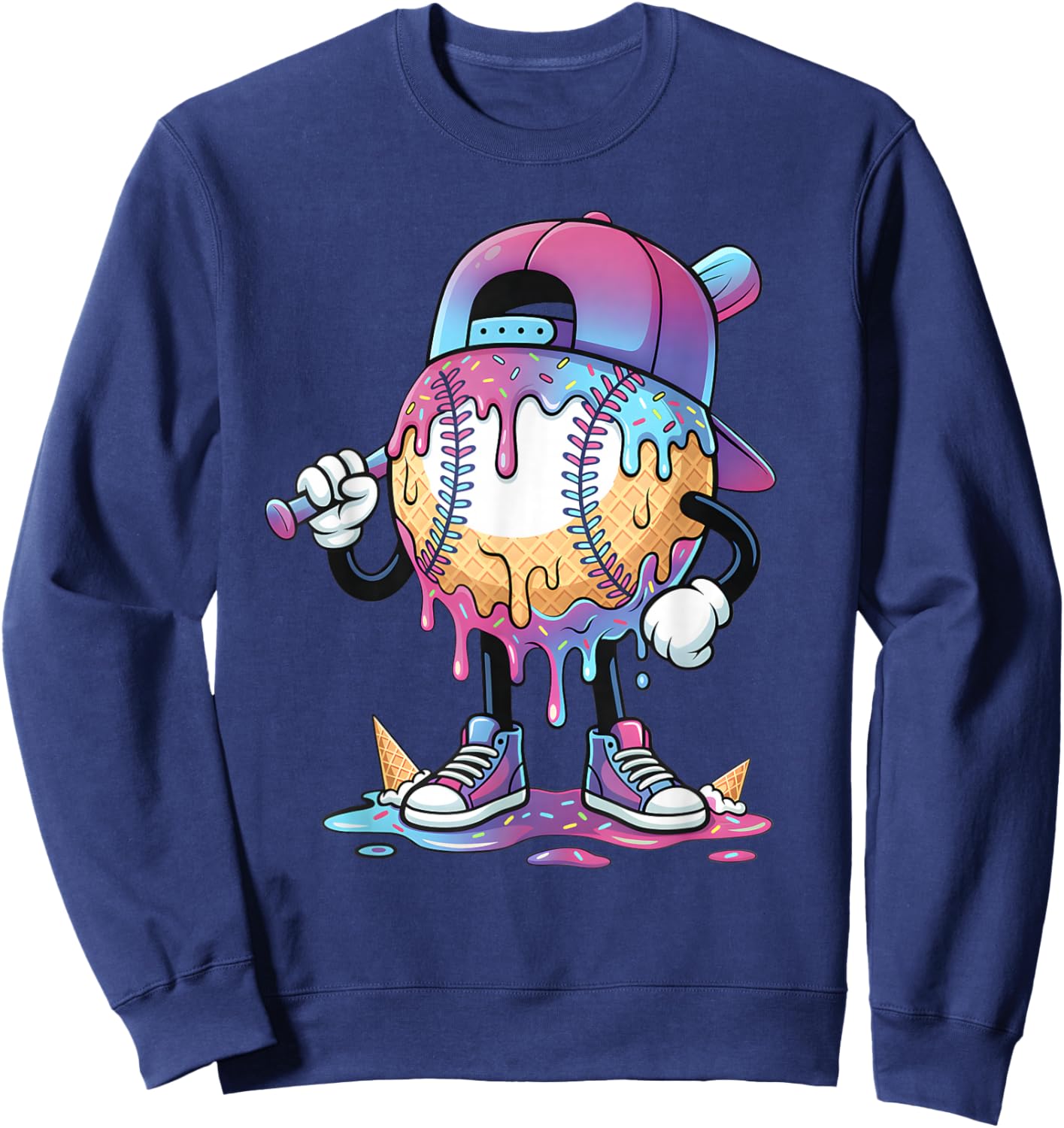 Baseball Drip for Boys Ice Cream Drip Baseball Sport Lover Sweatshirt - Sweatshirt | Navy