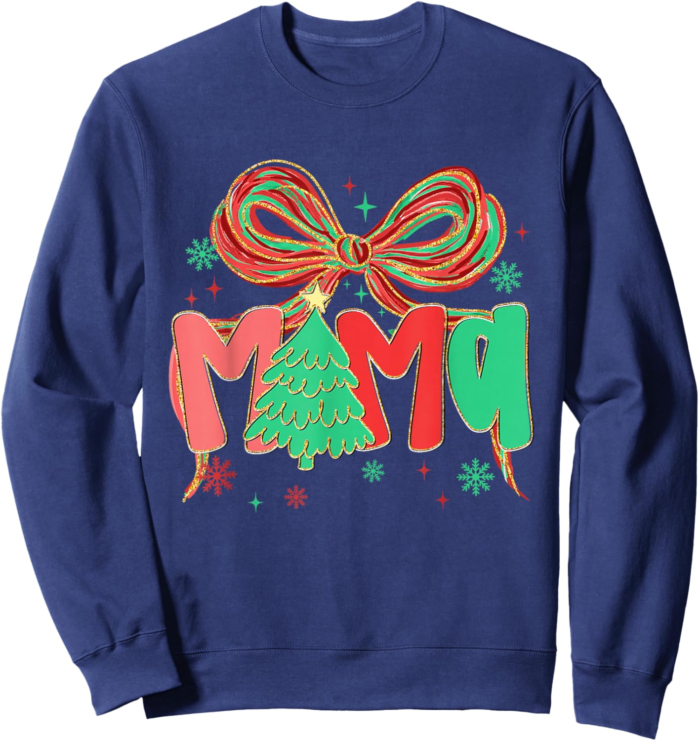 Coquette Bow Mama Christmas Tree Festive Holiday Xmas Mom Sweatshirt - Sweatshirt | Navy