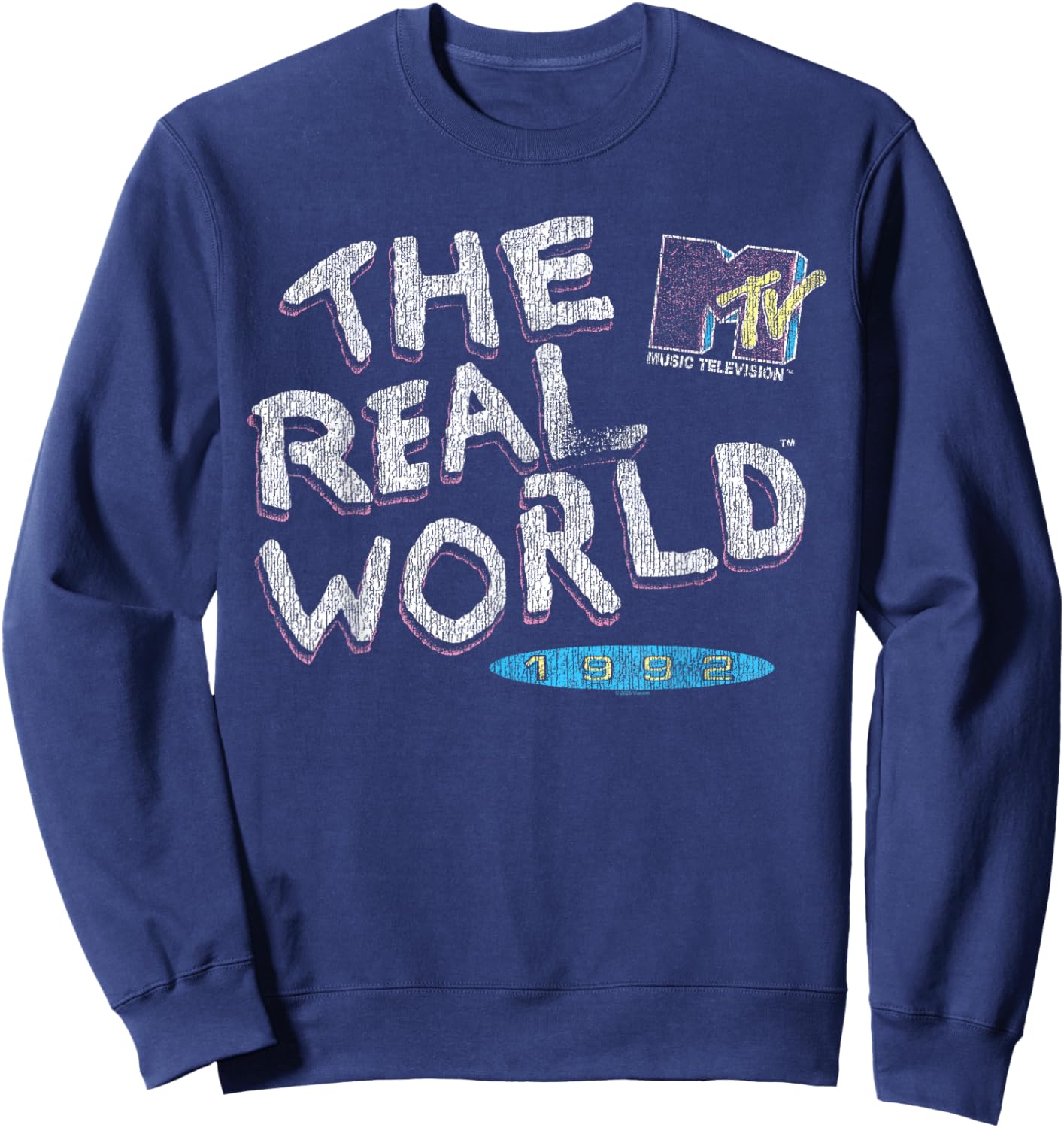 The Real World 1992 Distressed MTV Logo Vintage TV Sweatshirt - Sweatshirt | Navy