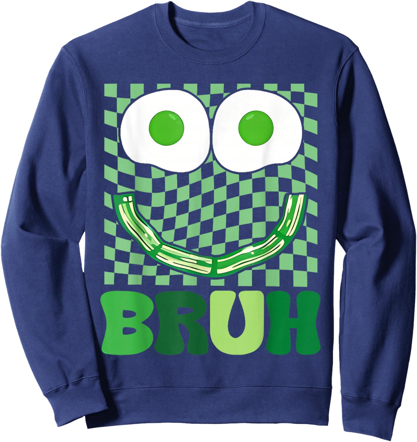 Bruh Green Face Eggs and Bacon Ham Breakfast St Patrick's Sweatshirt - Sweatshirt | Navy
