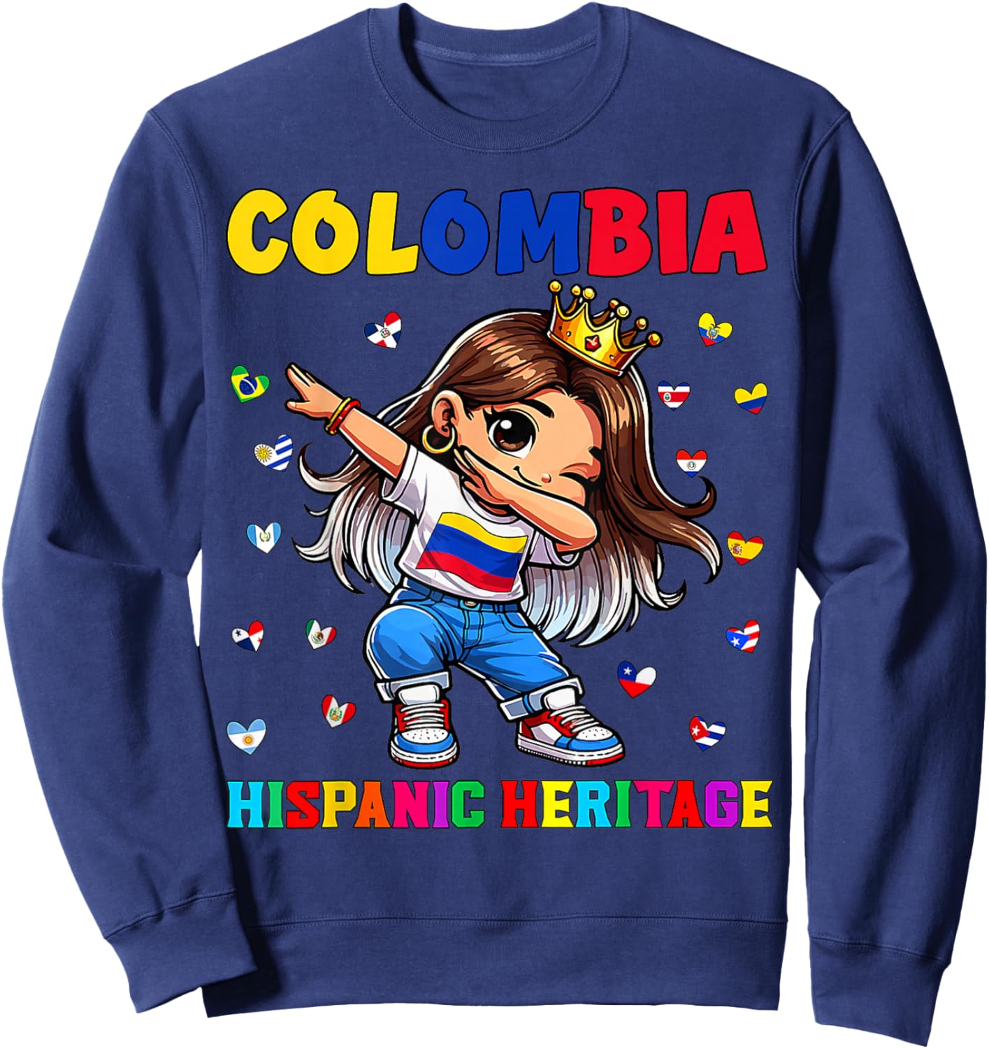 Hispanic Heritage Month Colombia Flag Colombian Girl Kids Sweatshirt - Sweatshirt | Navy