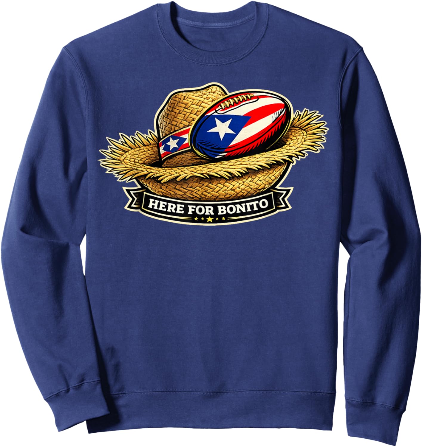 Here for Bonito Graphic, Straw Hat Football Badge Design Sweatshirt - Sweatshirt | Navy