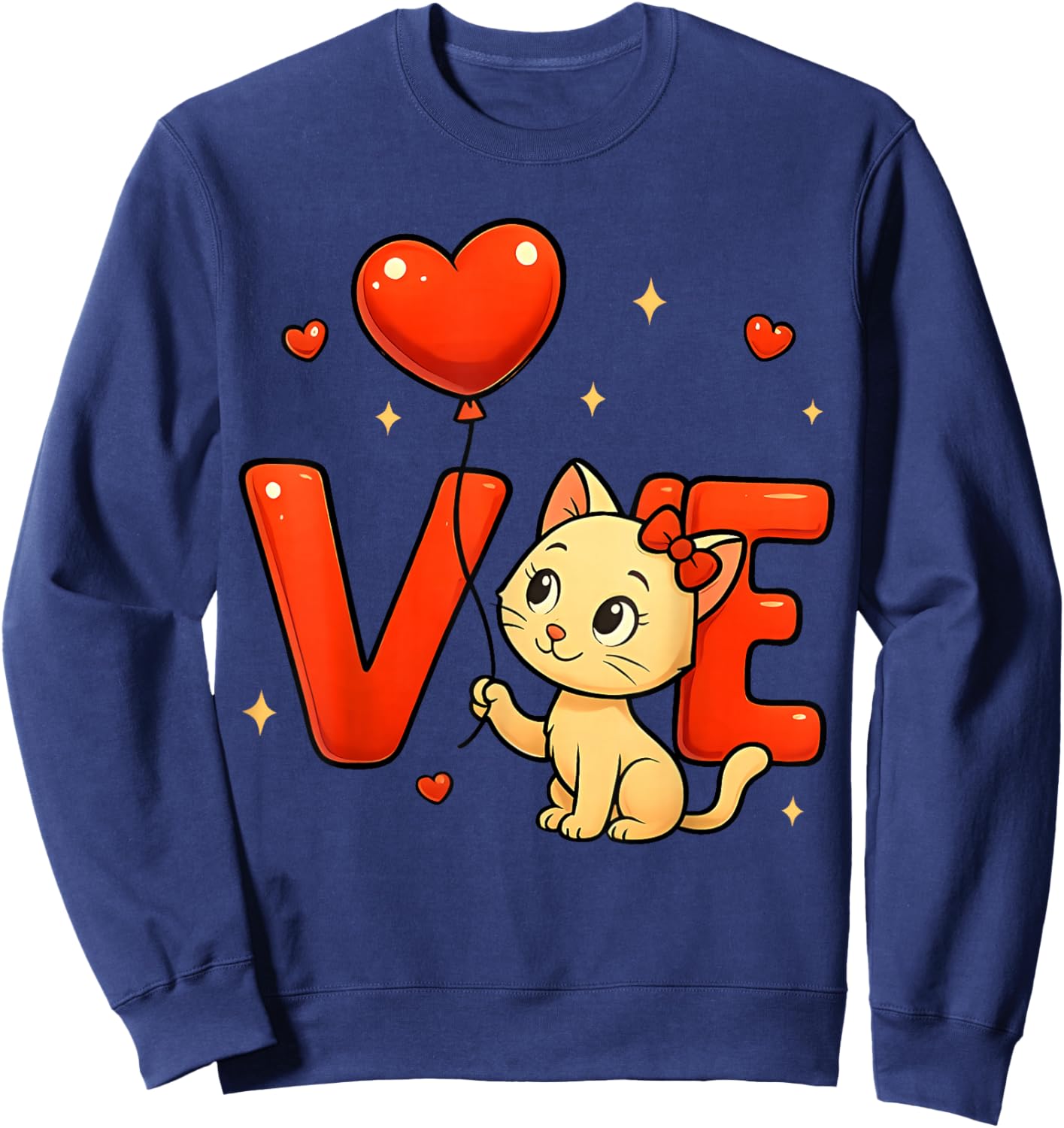Happy Meowentine's Day Cute Cat Heart Valentine's Day Sweatshirt - Sweatshirt | Navy