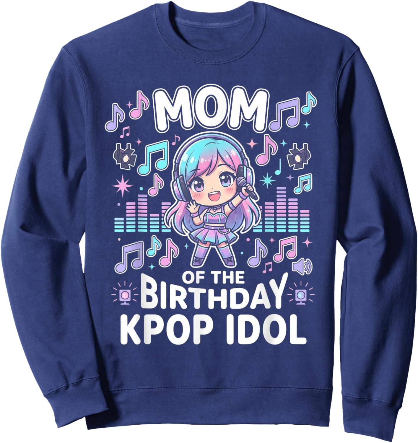Mom of the Birthday Kpop Idol Chibi Girls K pop Theme Party Sweatshirt - Sweatshirt | Navy