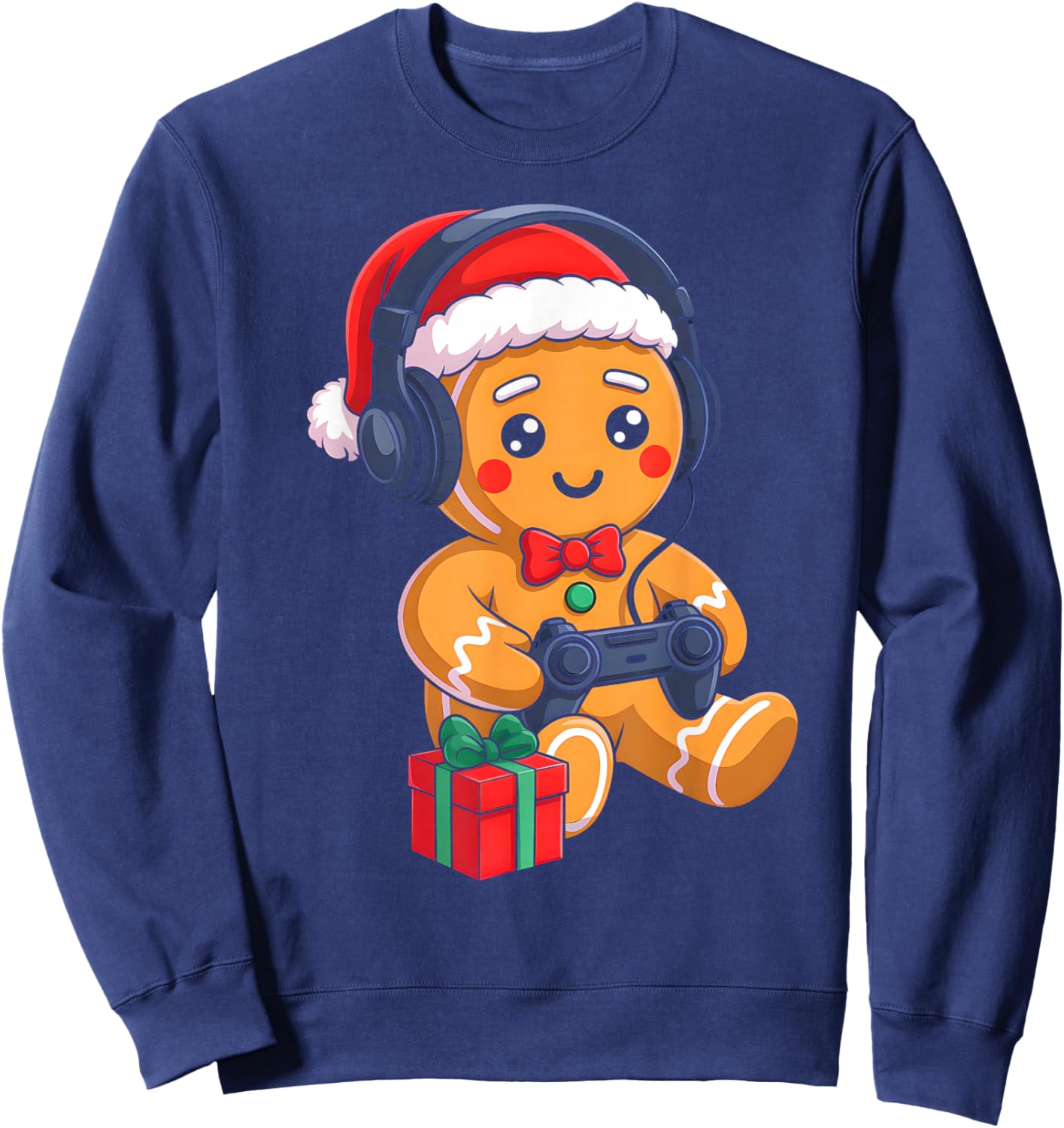Funny Christmas Gingerbread Man Video Gamer Gaming Boys Men Sweatshirt - Sweatshirt | Navy