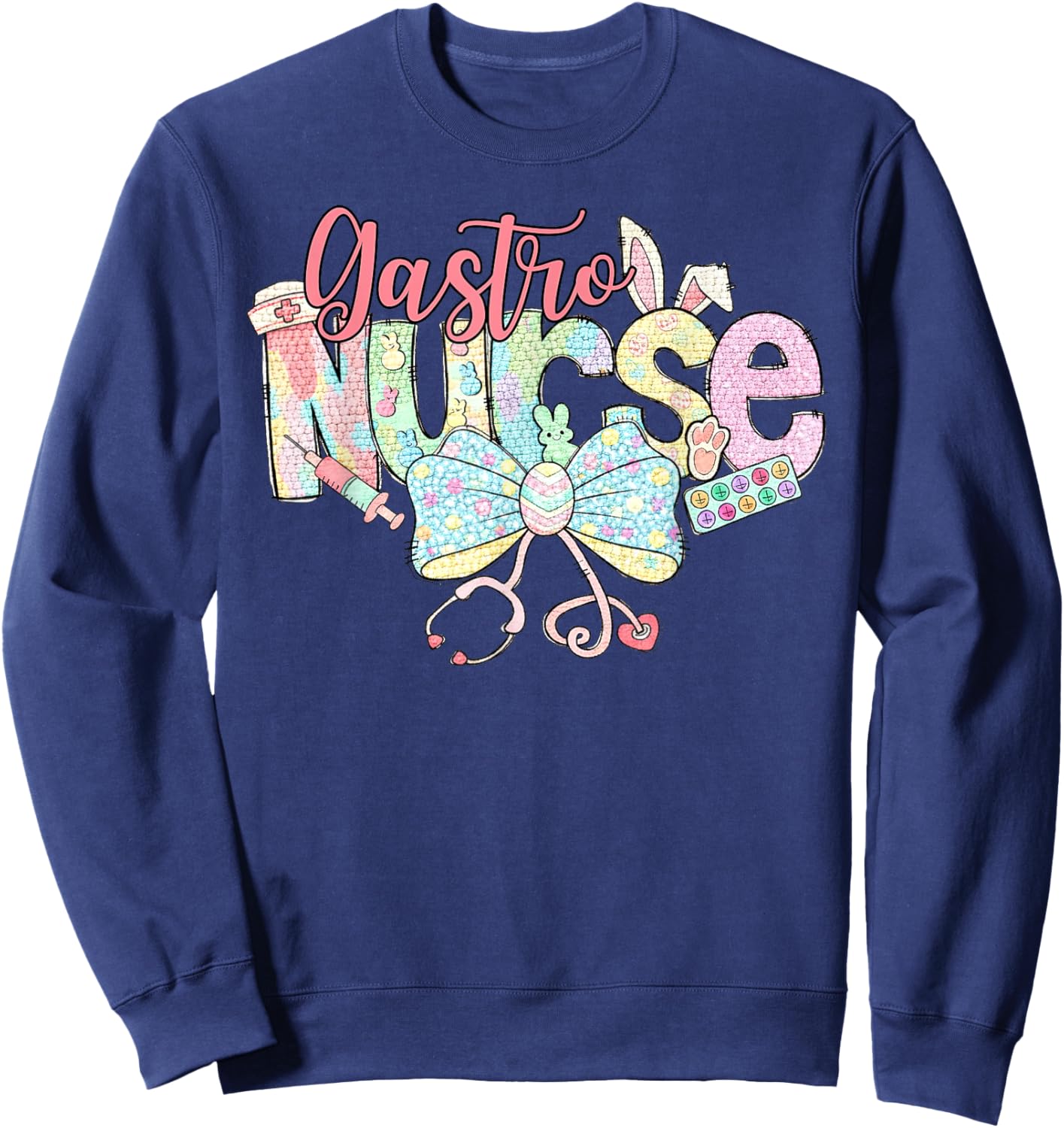 Gastro Nurse Bunny Coquette Bow Easter Gastroenterology GI Sweatshirt - Sweatshirt | Navy
