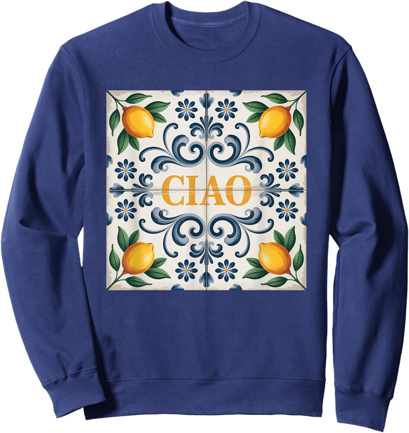 Ciao Lemon Italian Pattern Tile Mediterranean Citrus Sweatshirt - Sweatshirt | Navy