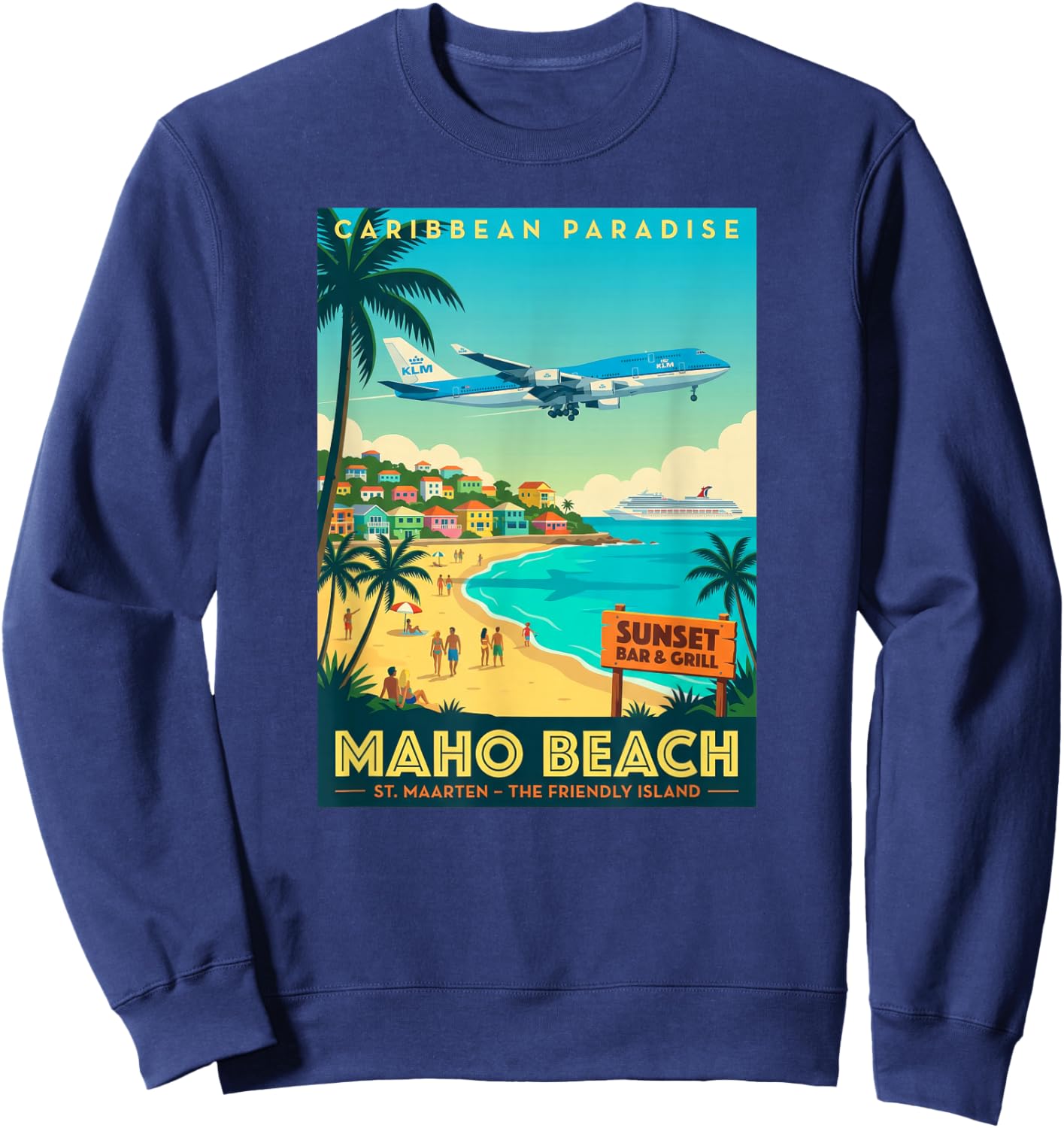 St. Maarten Caribbean Islands Palm Tree Vintage Beach Sweatshirt - Sweatshirt | Navy