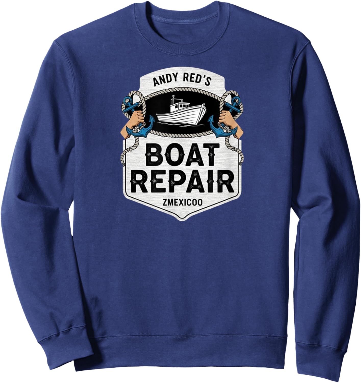 Vintage Andy and Red's Boat Repair Fishing Charters Boating Sweatshirt - Sweatshirt | Navy