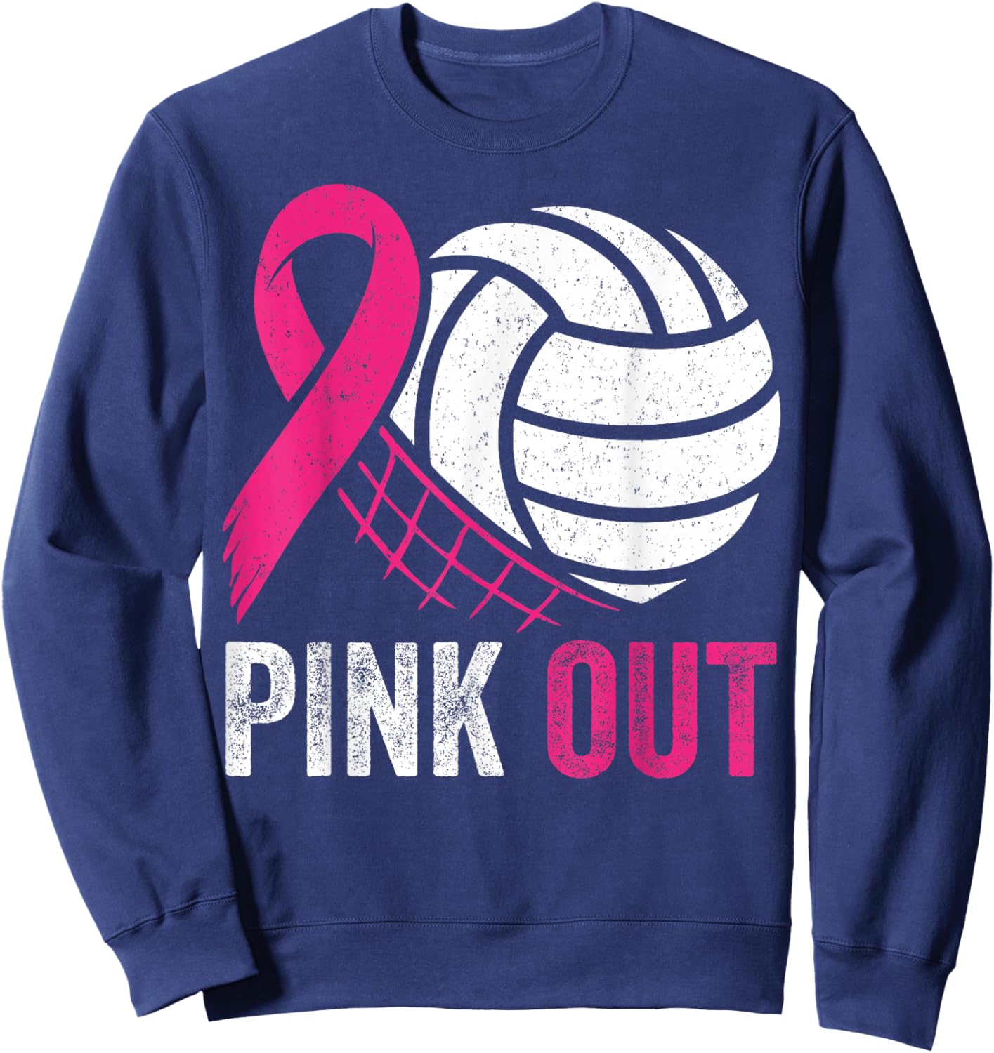 Pink Out Volleyball Breast Cancer Awareness Pink Ribbon Sweatshirt - Sweatshirt | Navy